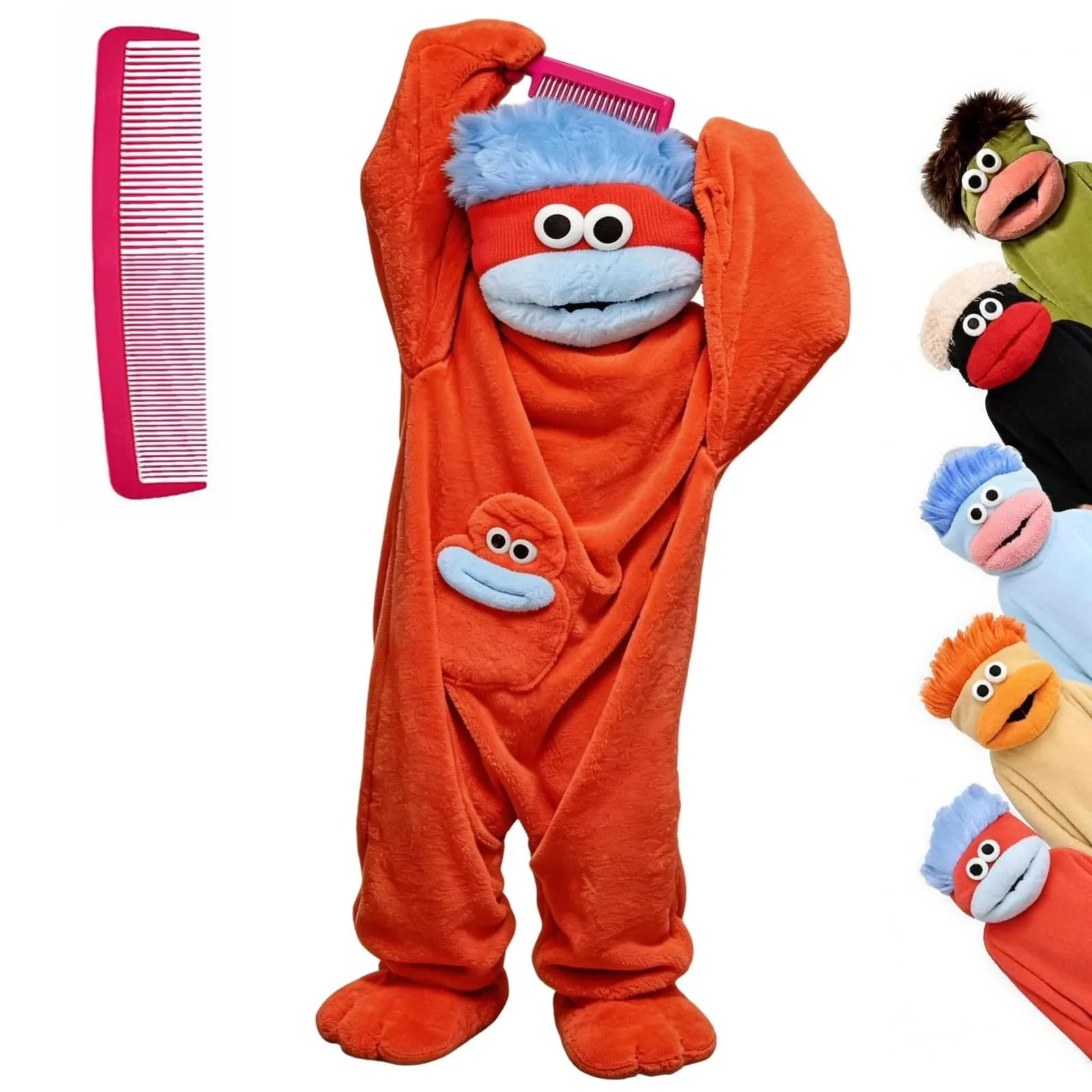 Costume Mostro a Bocca Grande in Pile Unisex, Arancione, S - immagine 1