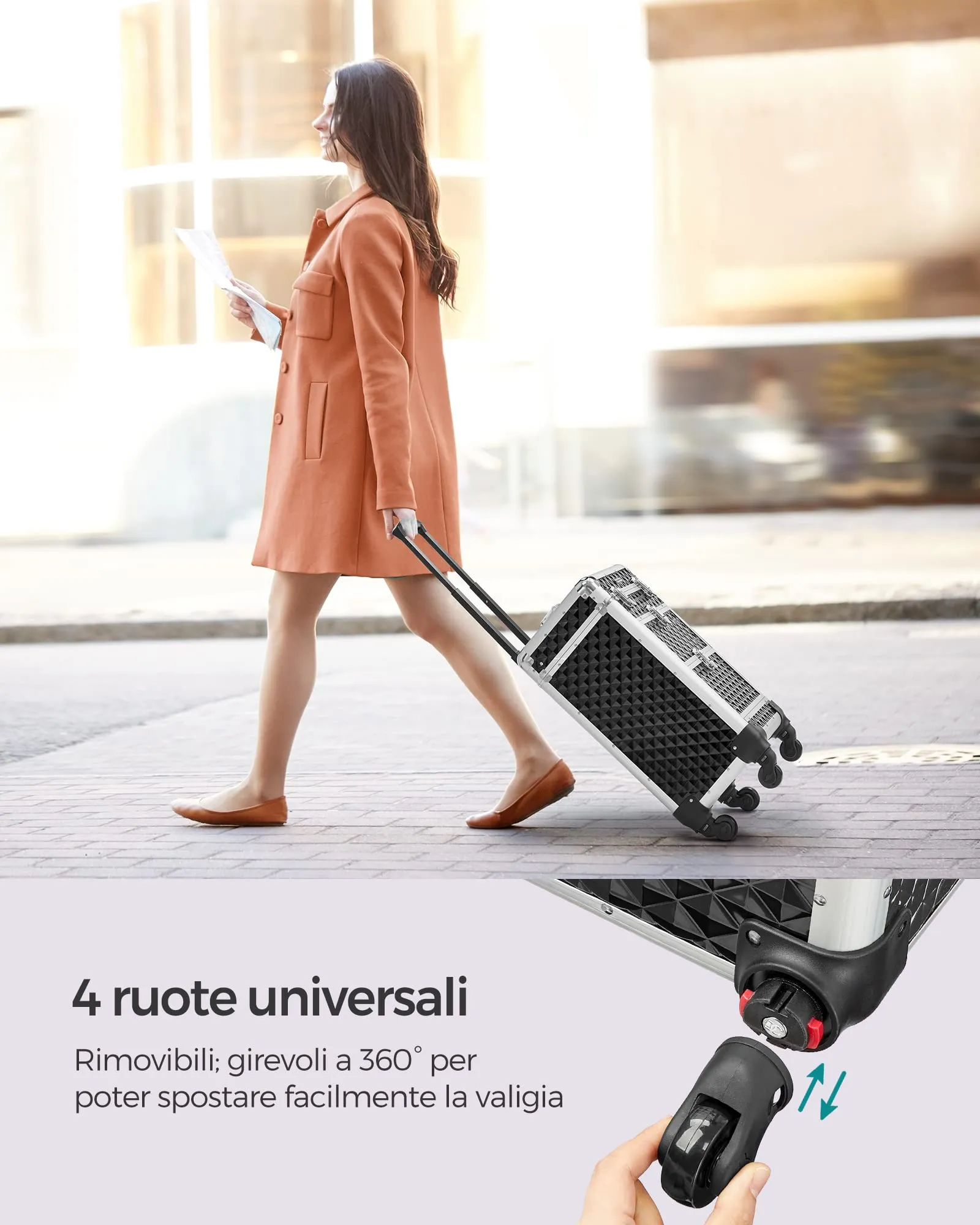 SONGMICS Valigetta Trucchi Trolley, 34 x 24 x 56 cm, 2 Cassetti - immagine 8