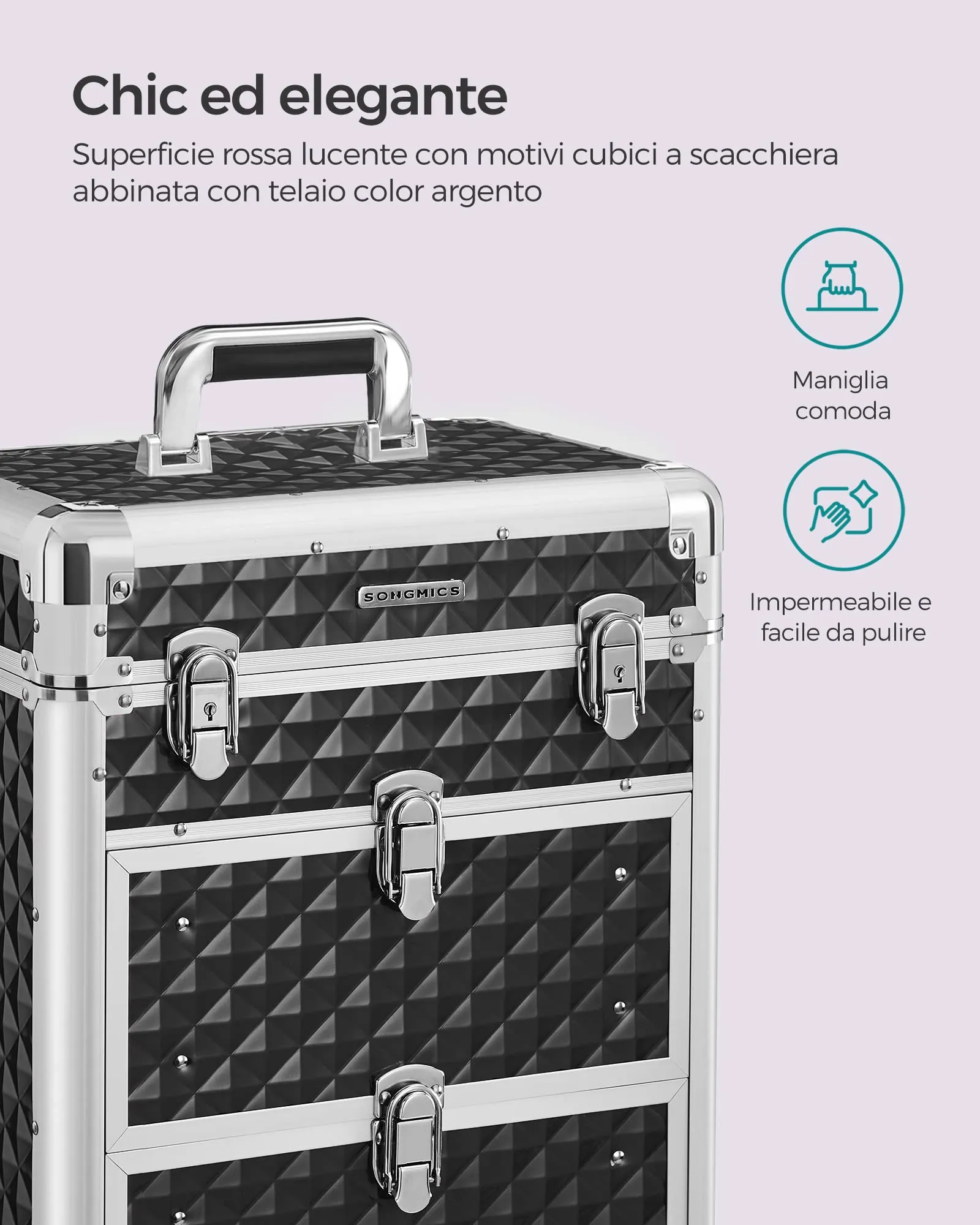 SONGMICS Valigetta Trucchi Trolley, 34 x 24 x 56 cm, 2 Cassetti - immagine 9
