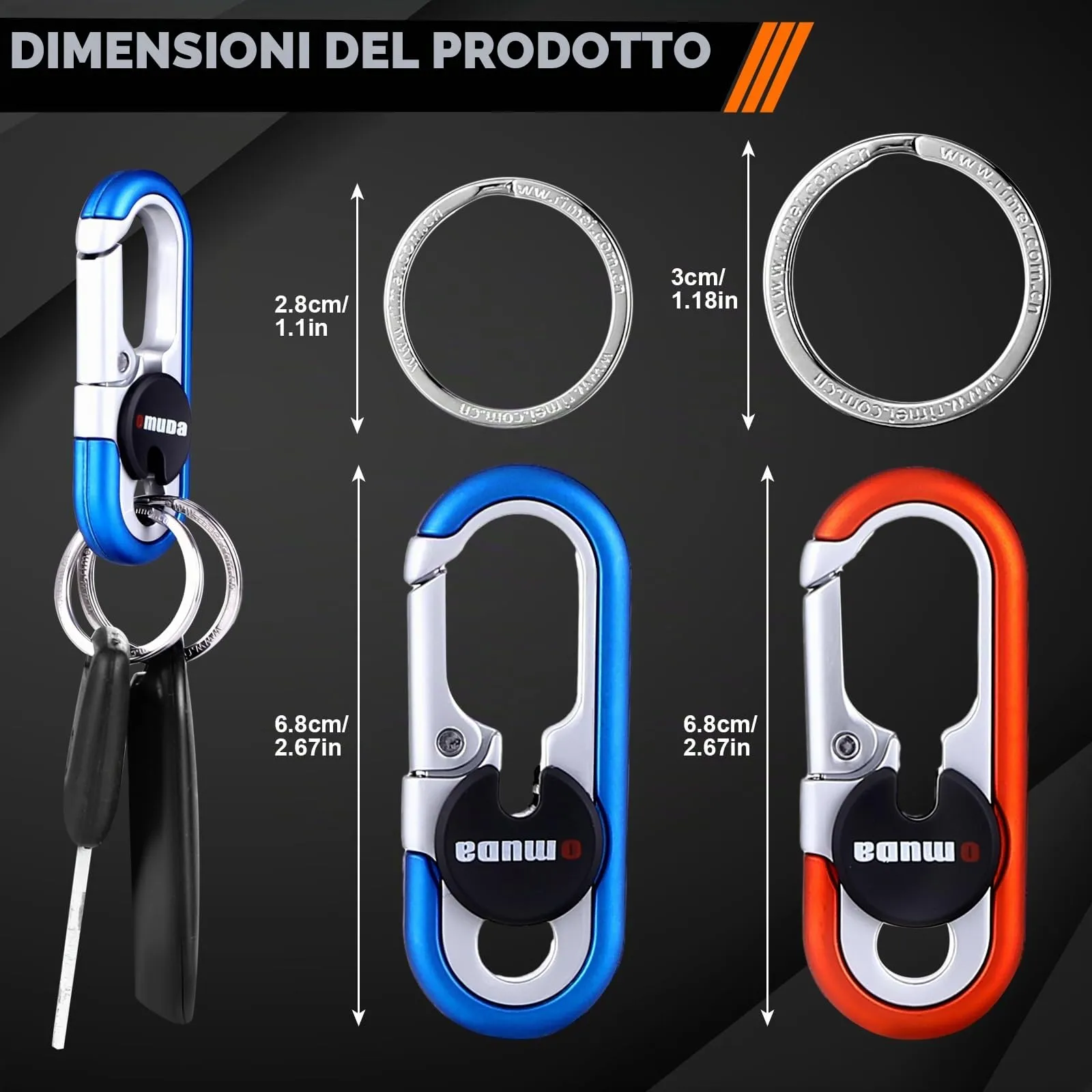 Mkitnvy Portachiavi Auto Moschettone, 2 Pezzi, Blu e Rosso - immagine 2