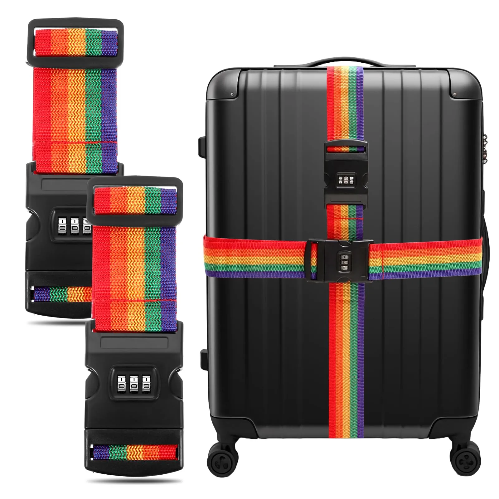 Yoosso Cinghie per Valigia con Chiusura a Combinazione, Arcobaleno, 2 Pezzi - immagine 1