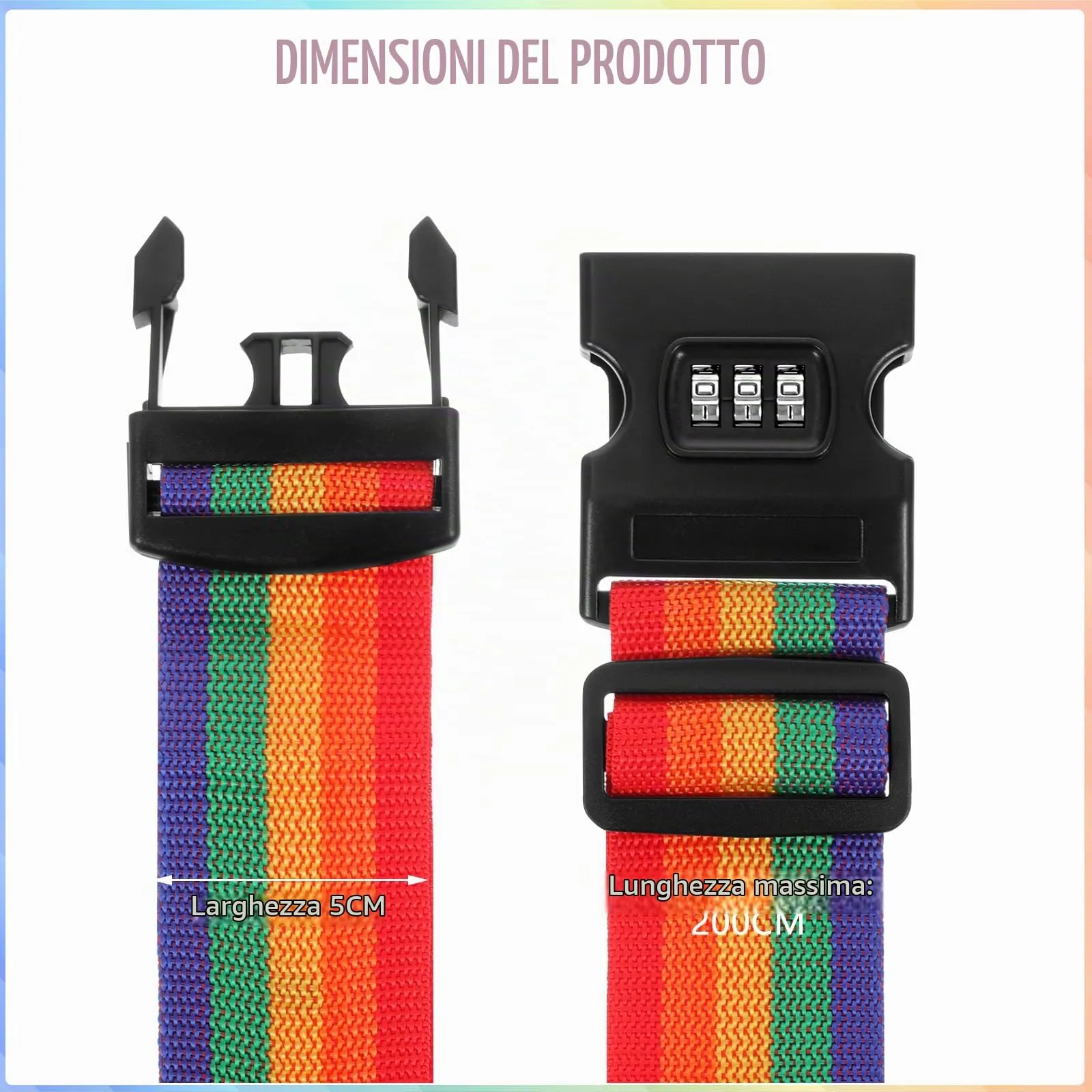 Yoosso Cinghie per Valigia con Chiusura a Combinazione, Arcobaleno, 2 Pezzi - immagine 2