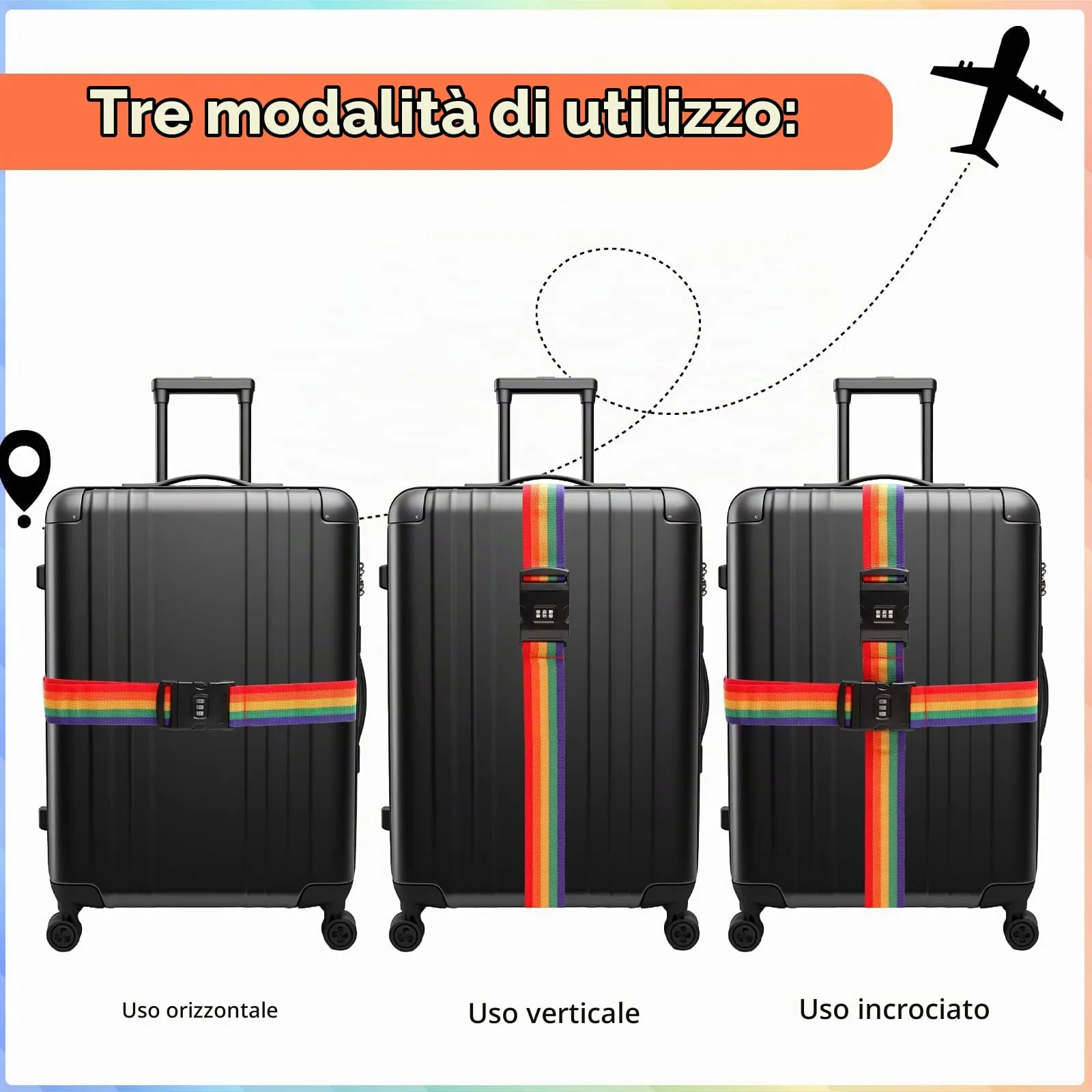 Yoosso Cinghie per Valigia con Chiusura a Combinazione, Arcobaleno, 2 Pezzi - immagine 4