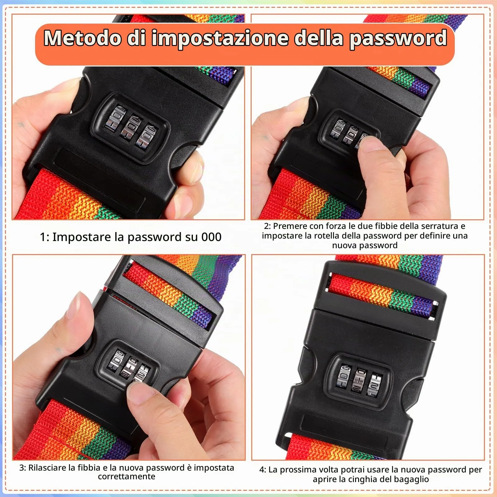Yoosso Cinghie per Valigia con Chiusura a Combinazione, Arcobaleno, 2 Pezzi - immagine 5