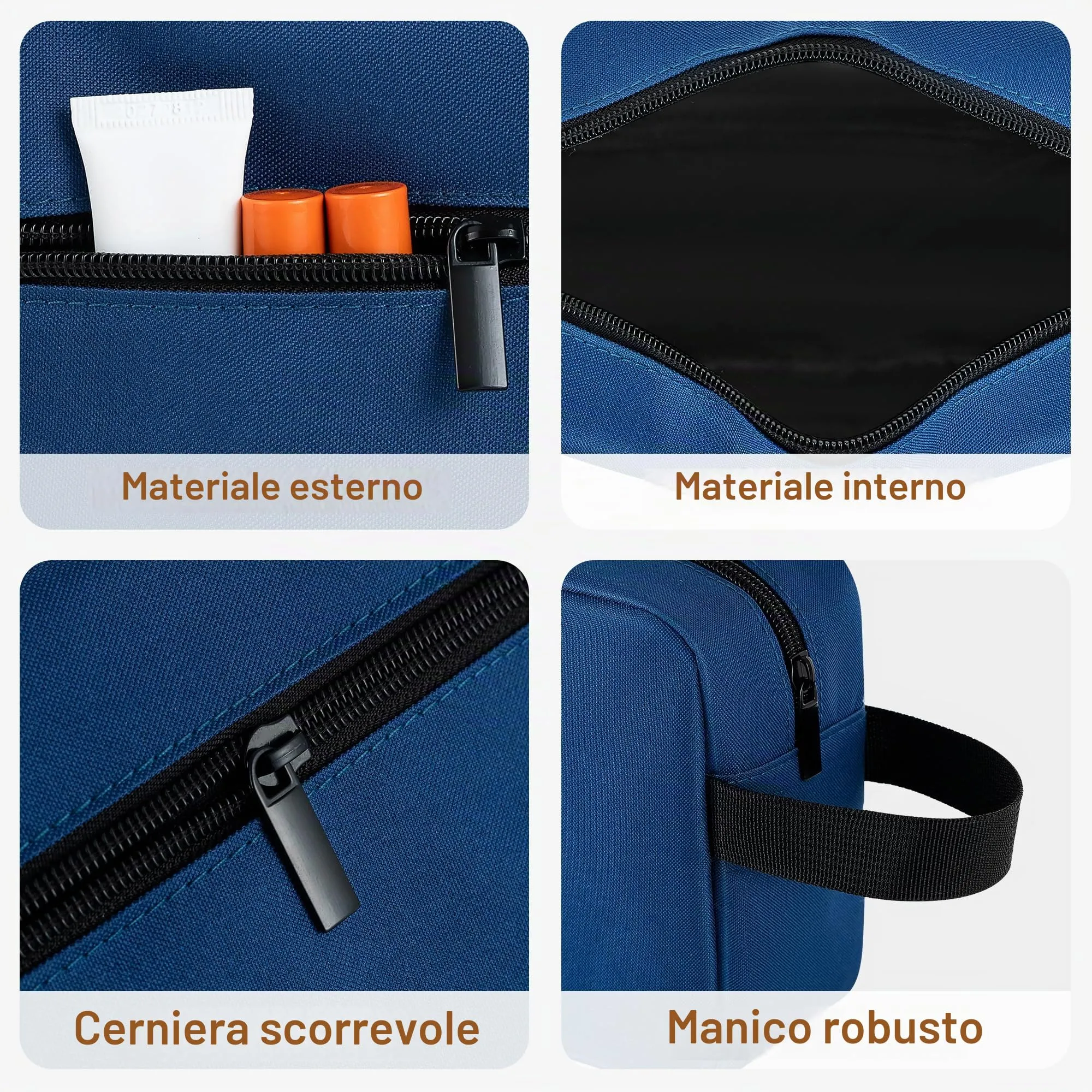 Elviros Travel Beauty Case da Viaggio in Tessuto Oxford 300D, Blu Navy - immagine 4
