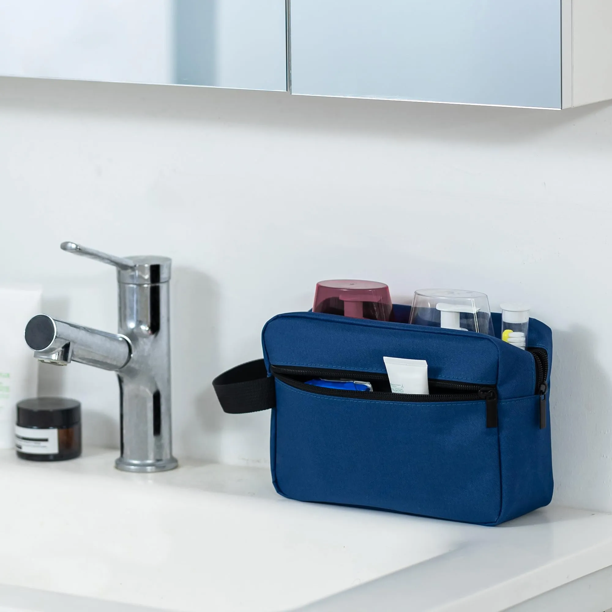 Elviros Travel Beauty Case da Viaggio in Tessuto Oxford 300D, Blu Navy - immagine 6