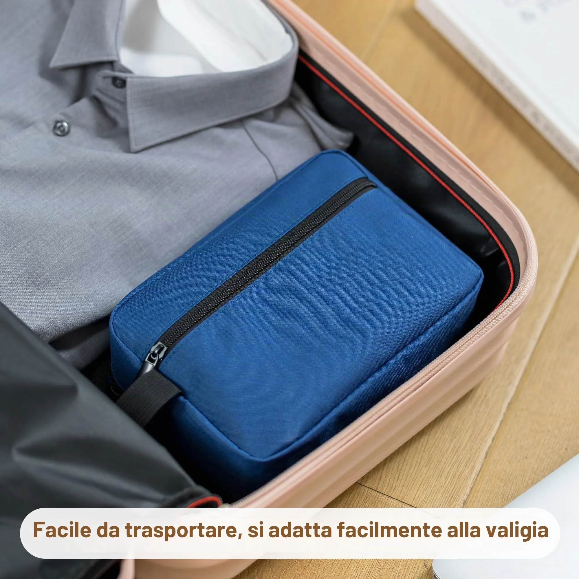 Elviros Travel Beauty Case da Viaggio in Tessuto Oxford 300D, Blu Navy - immagine 7