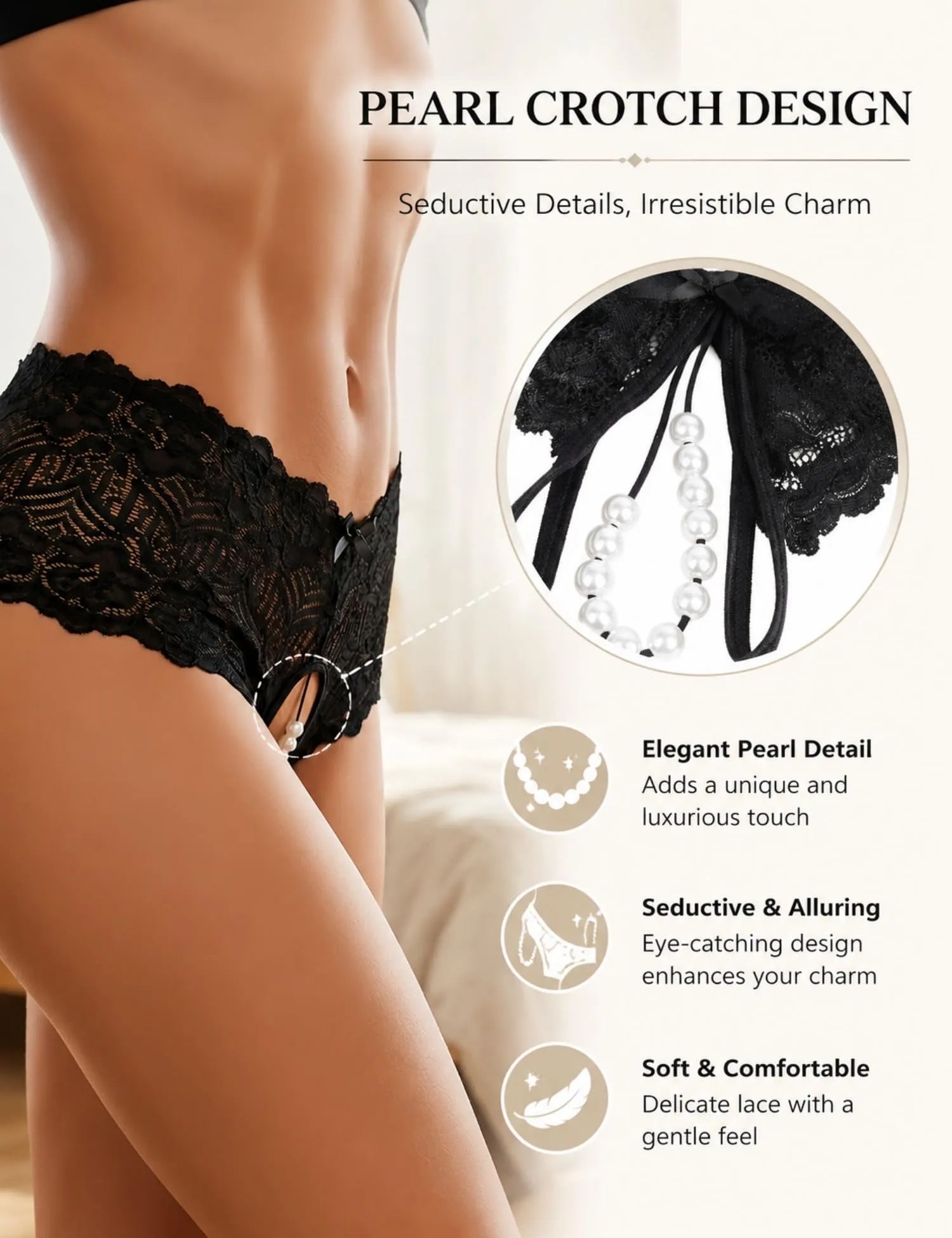 comeondear Perizoma Aperto Donna in Pizzo Nero, M - immagine 3