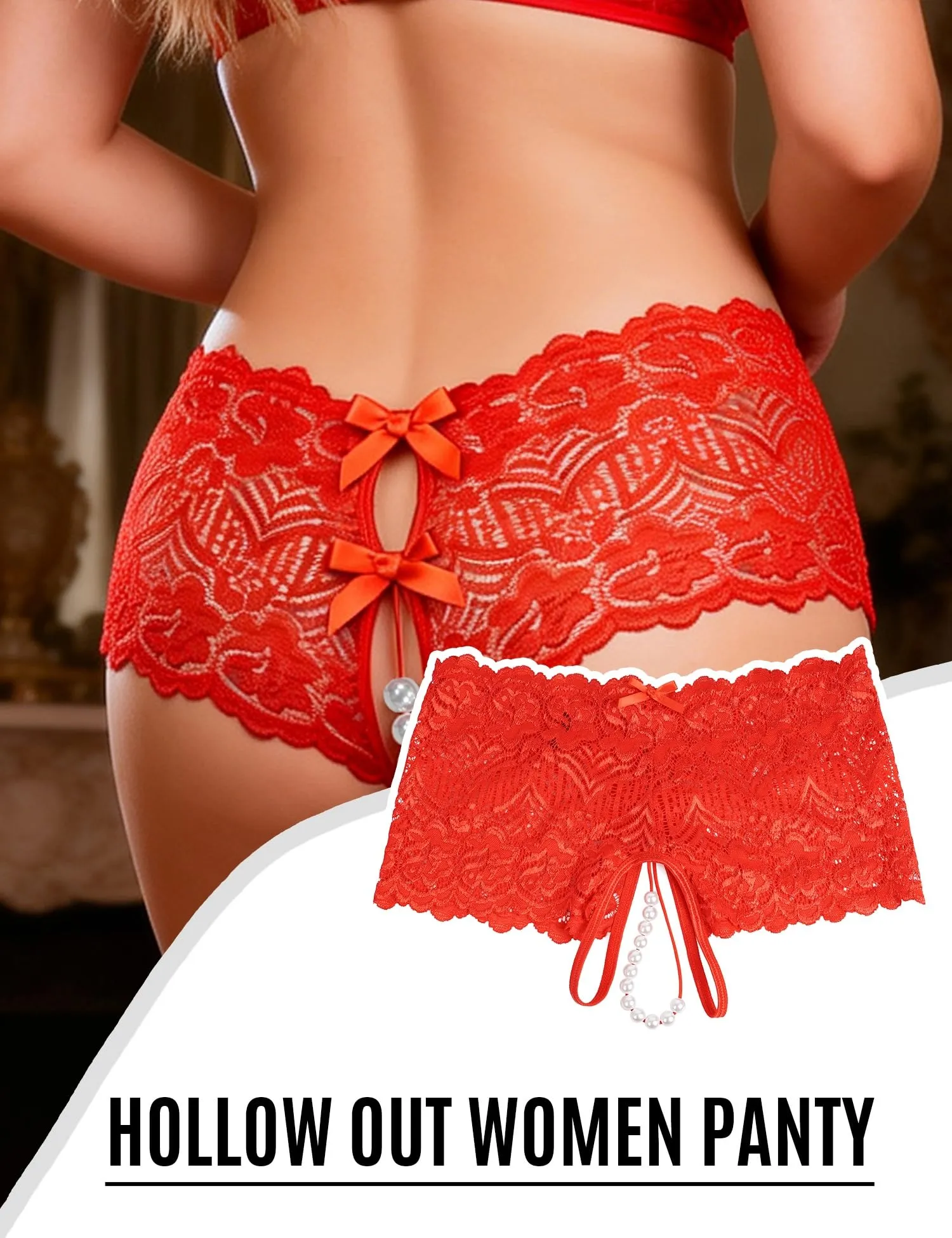 comeondear Perizoma Aperto Donna in Pizzo Rosso, M - immagine 6