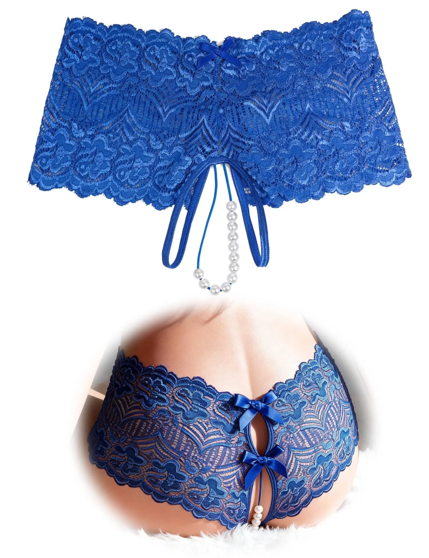 comeondear Perizoma Aperto in Pizzo Blu, XL - immagine 1
