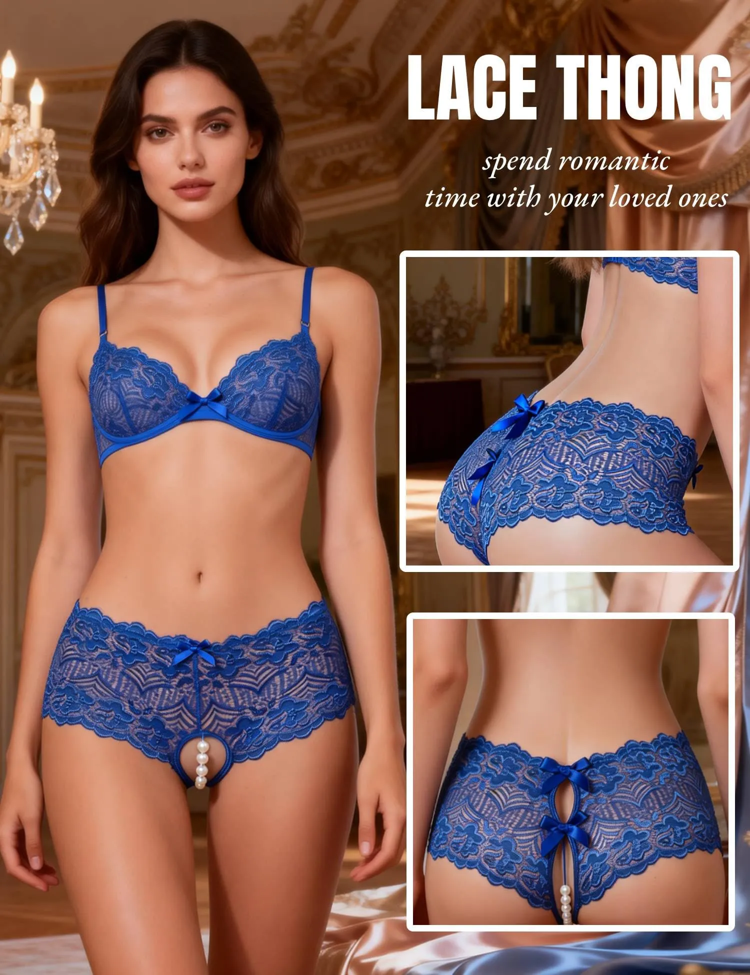 comeondear Perizoma Aperto in Pizzo Blu, XL - immagine 4