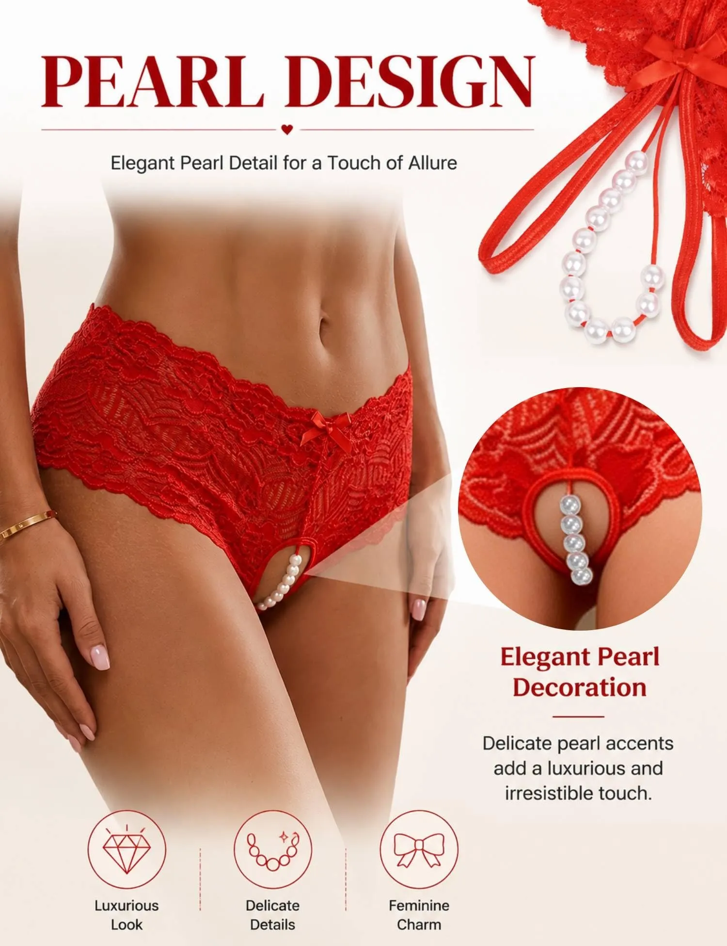 comeondear Perizoma Aperto Donna in Pizzo, Rosso, XXL - immagine 2