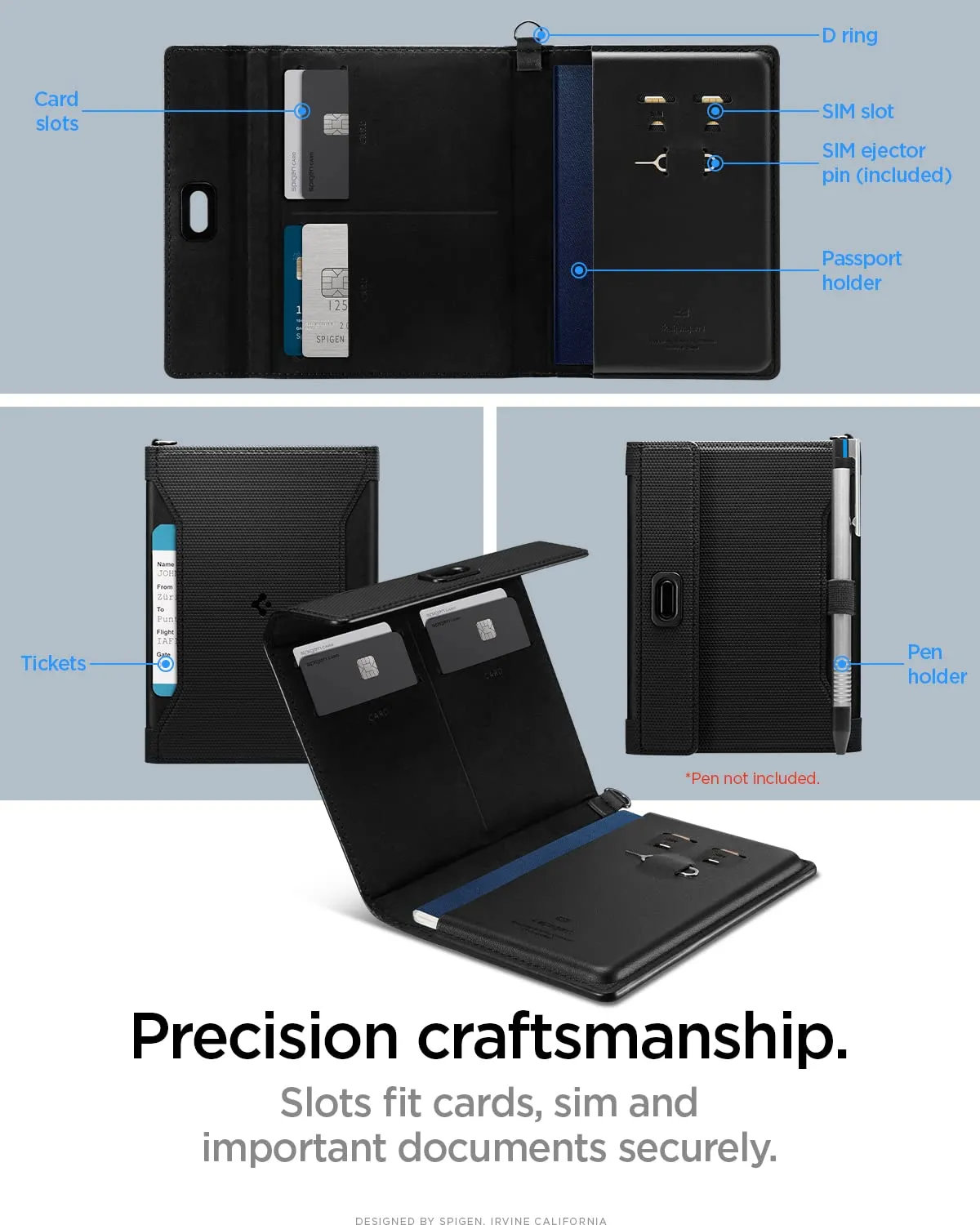 Spigen Porta Passaporto RFID Portafoglio da Viaggio con 4 Slot - immagine 3