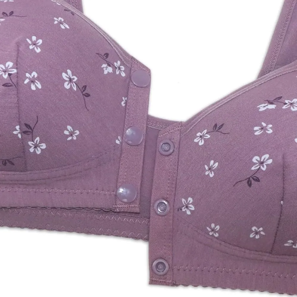 PrinStory Reggiseno Donna Senza Ferretto con Chiusura Anteriore, Margherite Viola, 7B - immagine 6