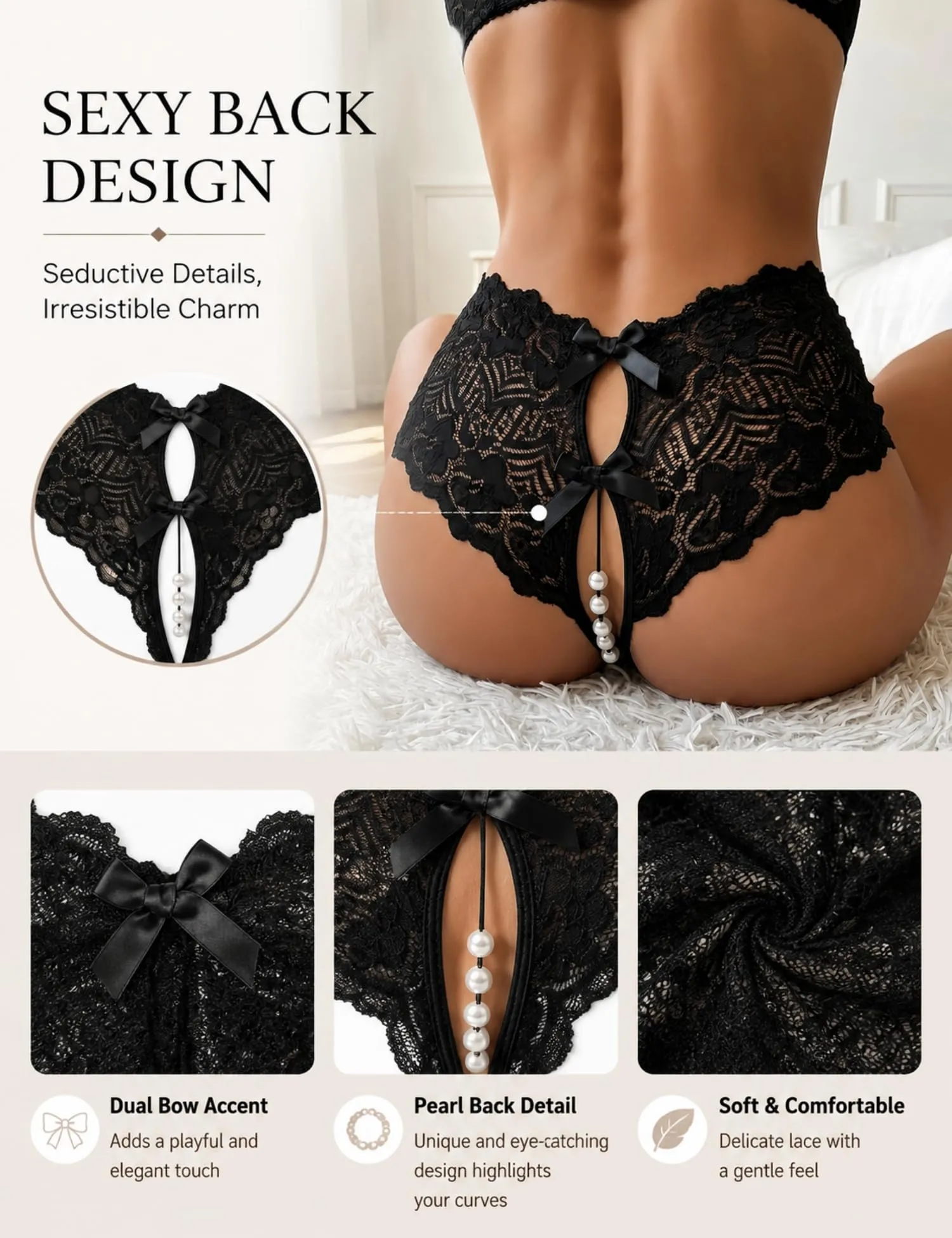 comeondear Perizoma Aperto Donna in Pizzo Nero, XL - immagine 4