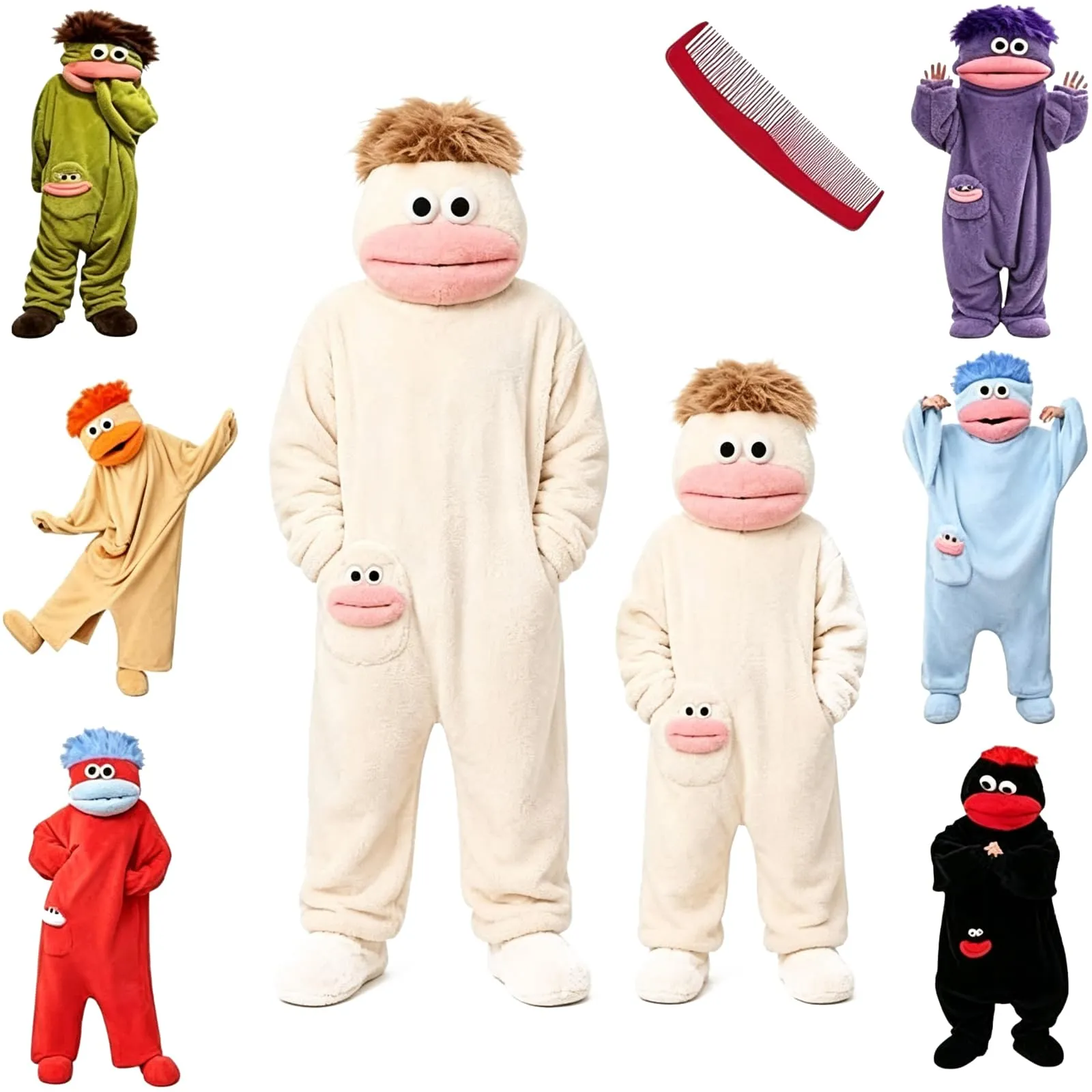 Costume Tuta Intera Mostro in Pile con Cappuccio e Pettine, Beige, 6-9 Anni - immagine 1