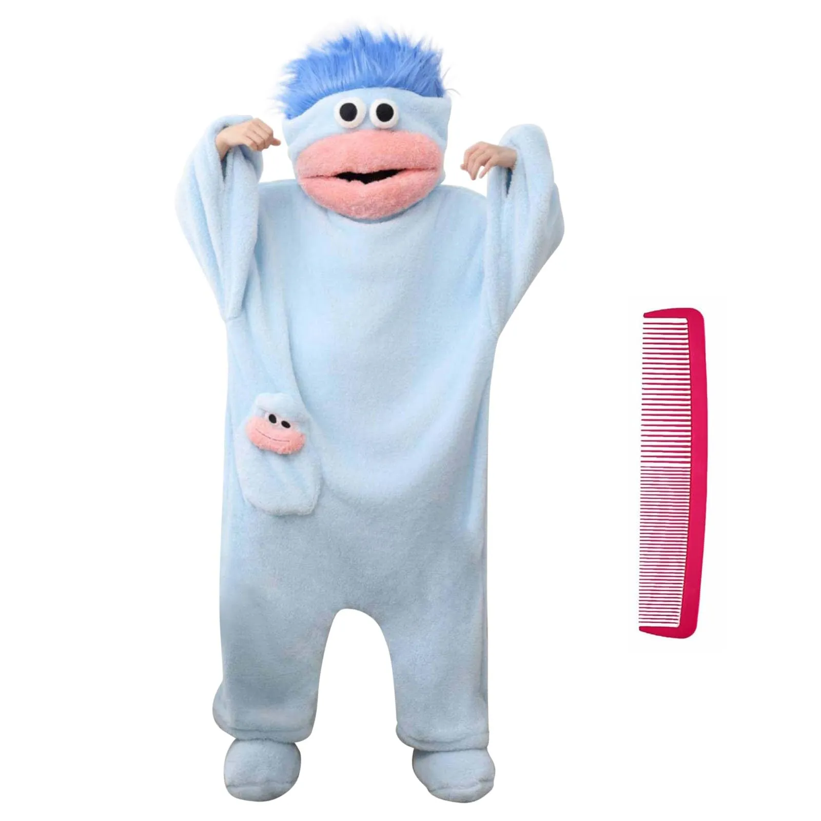 Costume Tuta Intera Mostro a Bocca Grande in Pile, Unisex, Azzurro, M - immagine 1