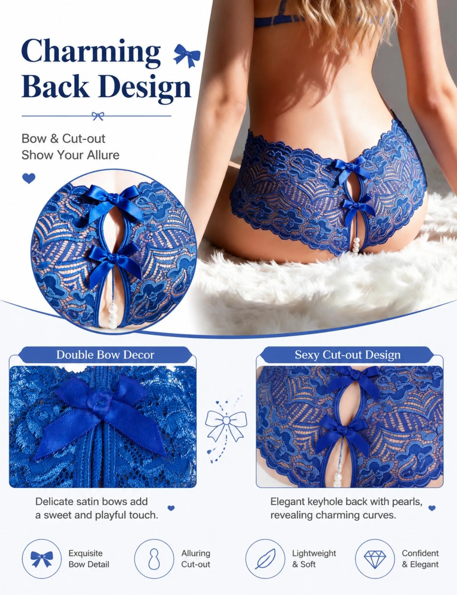 comeondear Perizoma Aperto Donna in Pizzo Blu, S - immagine 2