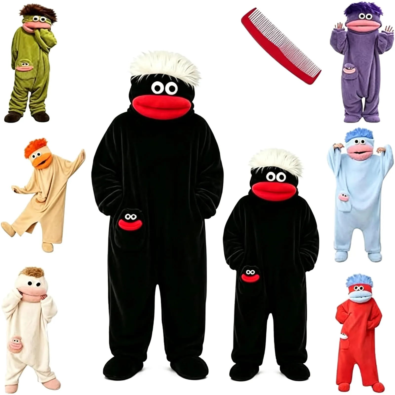 Costume Tuta Intera Mostro a Bocca Grande in Pile, Unisex, Nero, XXL - immagine 1