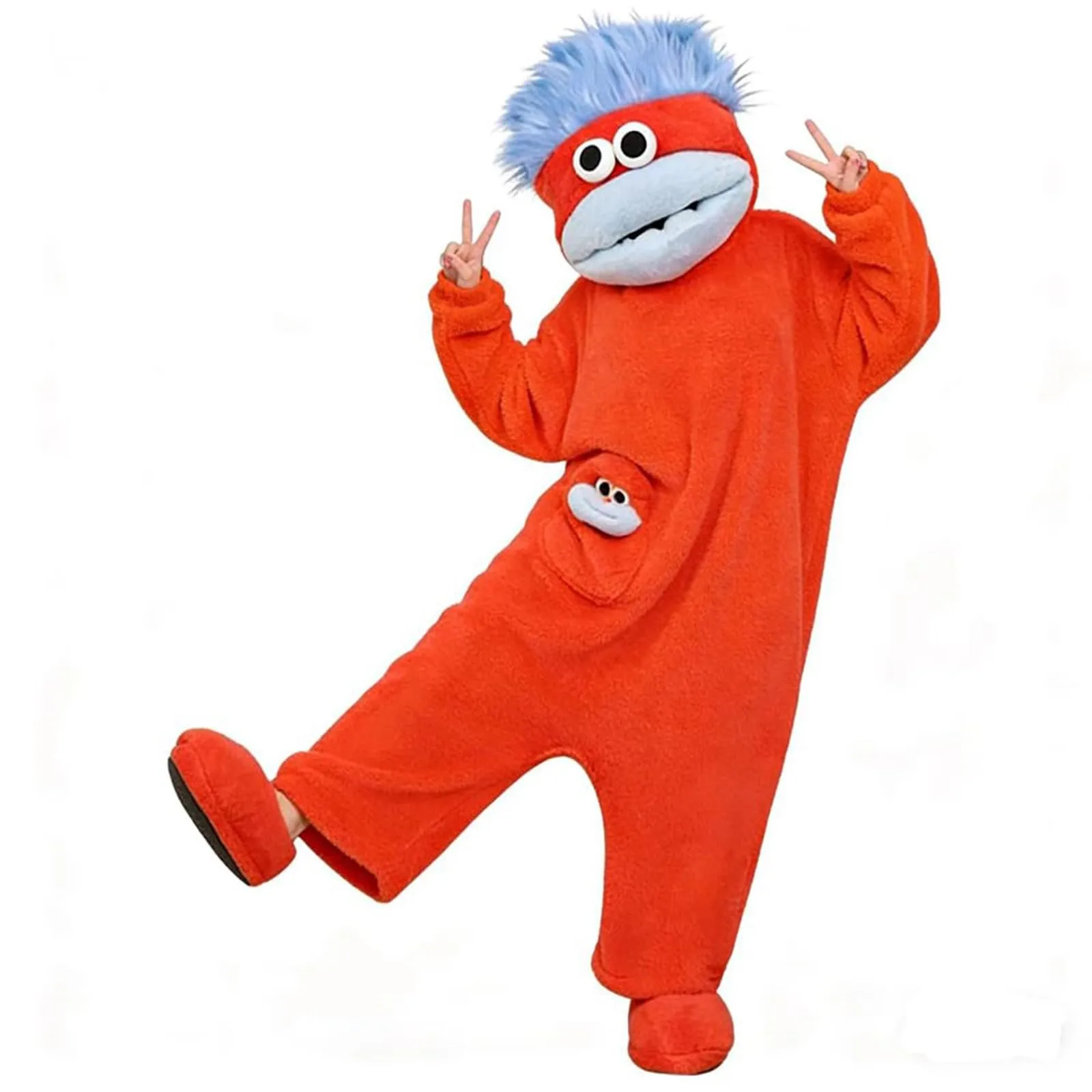 Costume Tuta Intera Mostro a Bocca Grande in Pile, Unisex, Arancione, 2-5 Anni - immagine 2