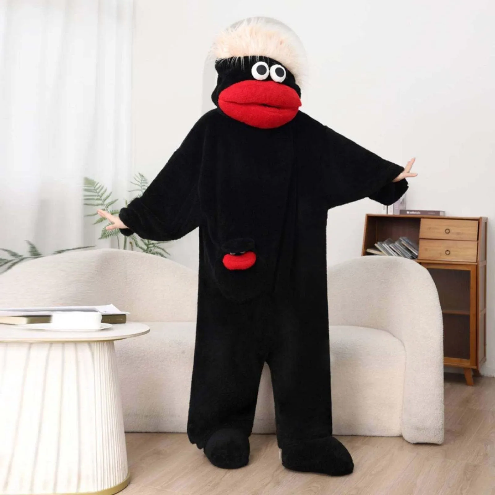 Costume Tuta Intera Mostro a Bocca Grande in Pile, Nero, M - immagine 2