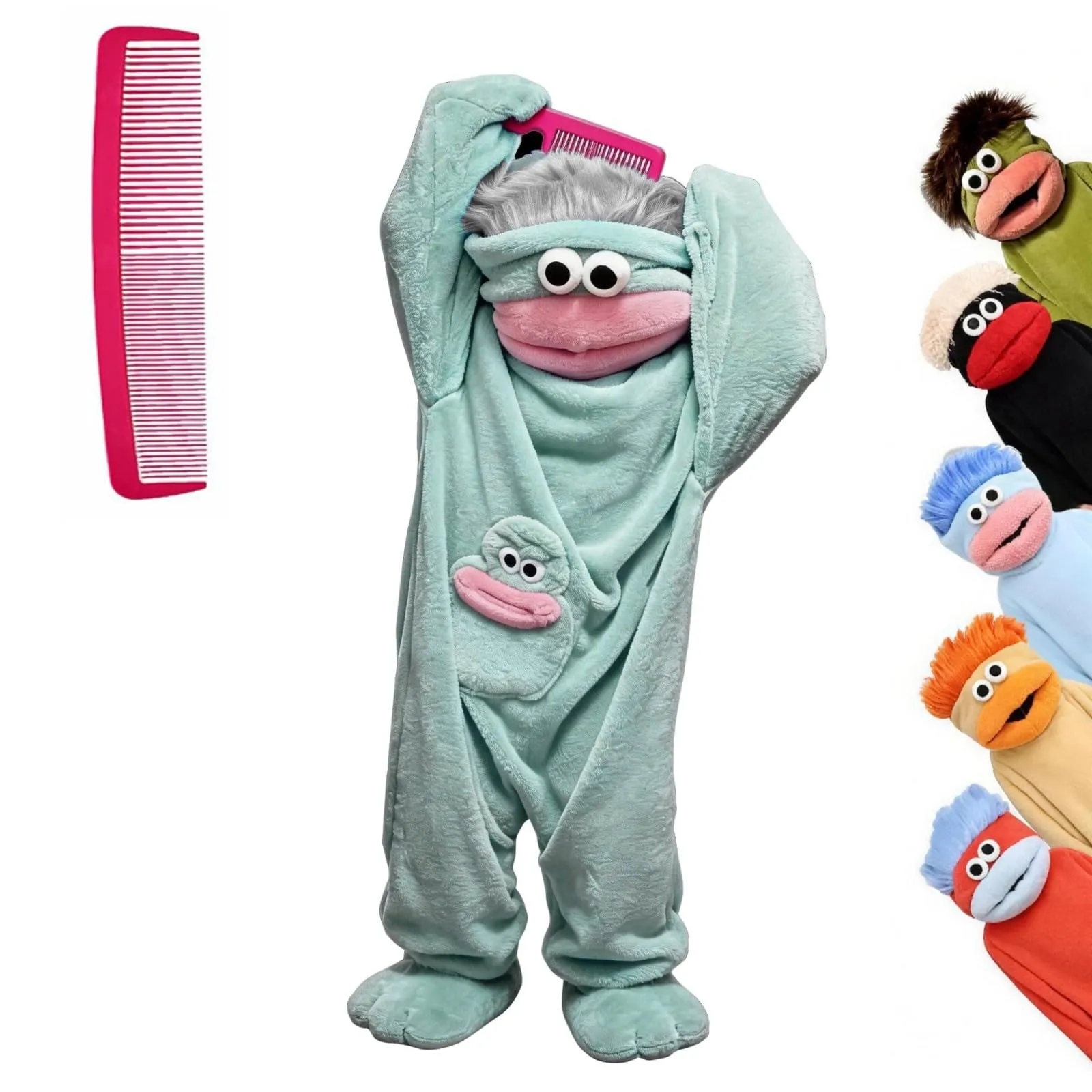 Costume Tuta Intera Mostro in Pile per Adulti e Adolescenti, Unisex, Azzurro, XL - immagine 1