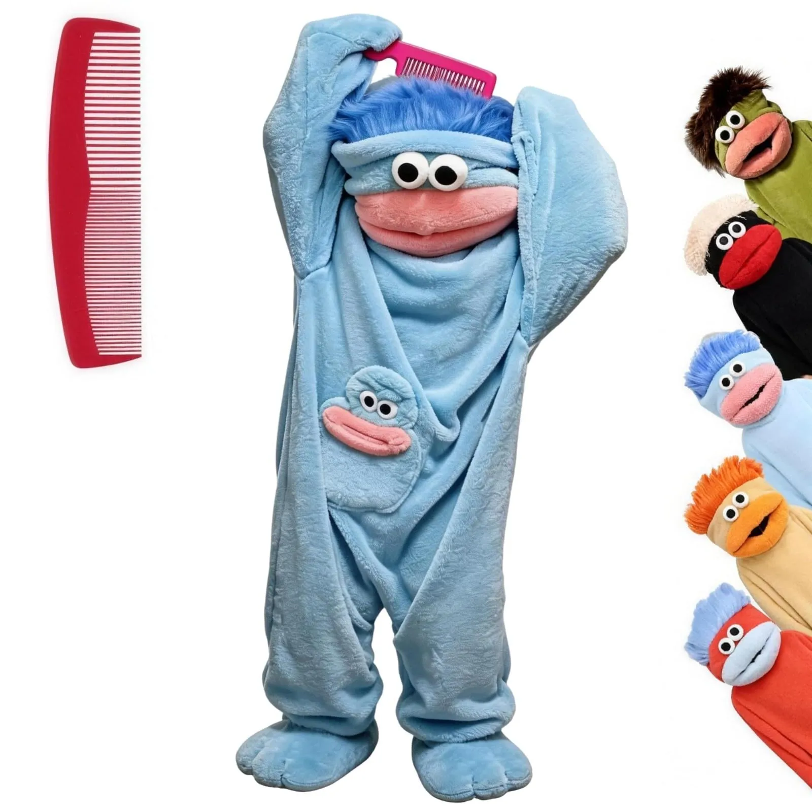 Costume Mostro a Bocca Grande in Pile per Adulti e Adolescenti, Blu, S - immagine 1