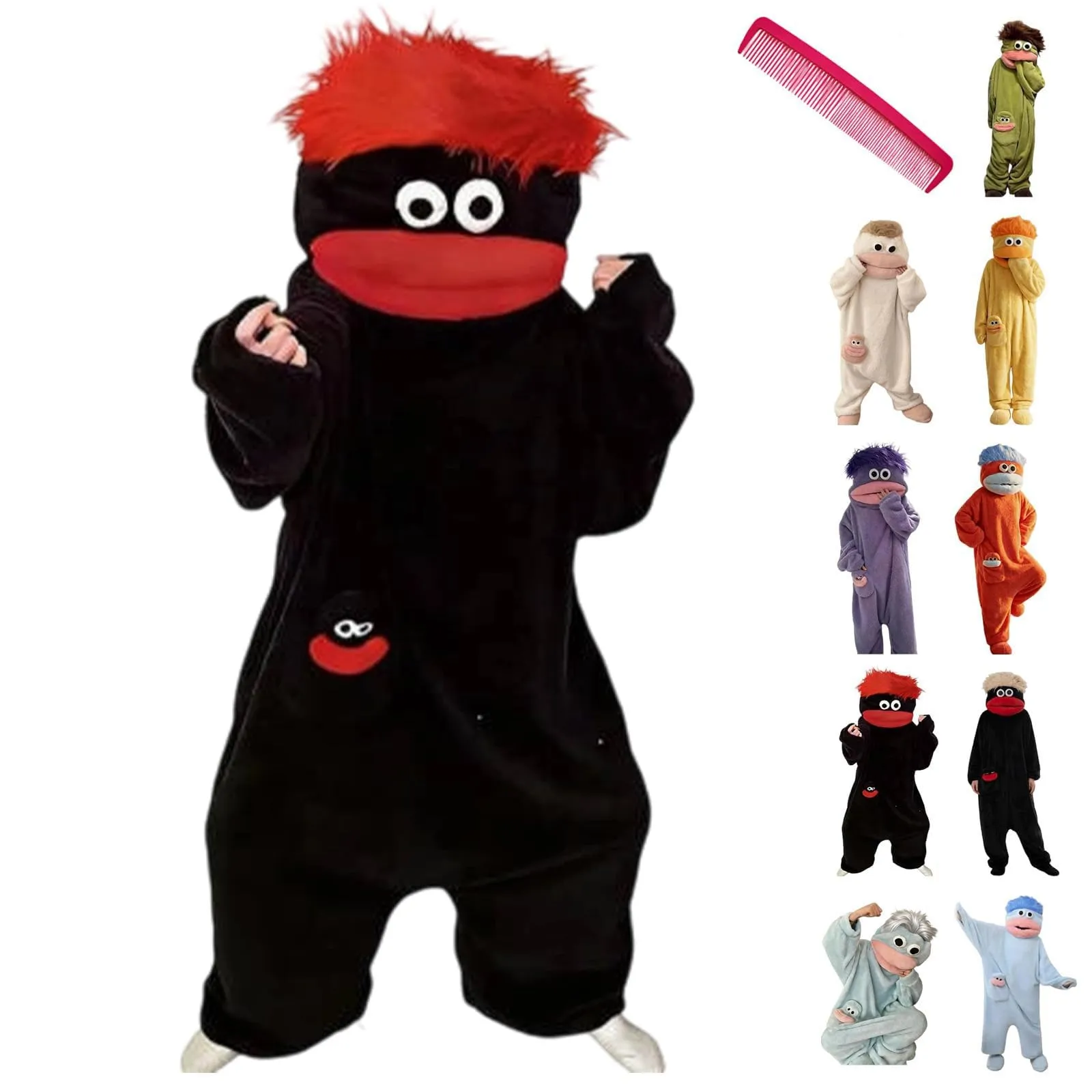 Costume Tuta Intera Mostro in Pile con Cappuccio e Pettine, Nero, 2-5 Anni - immagine 5
