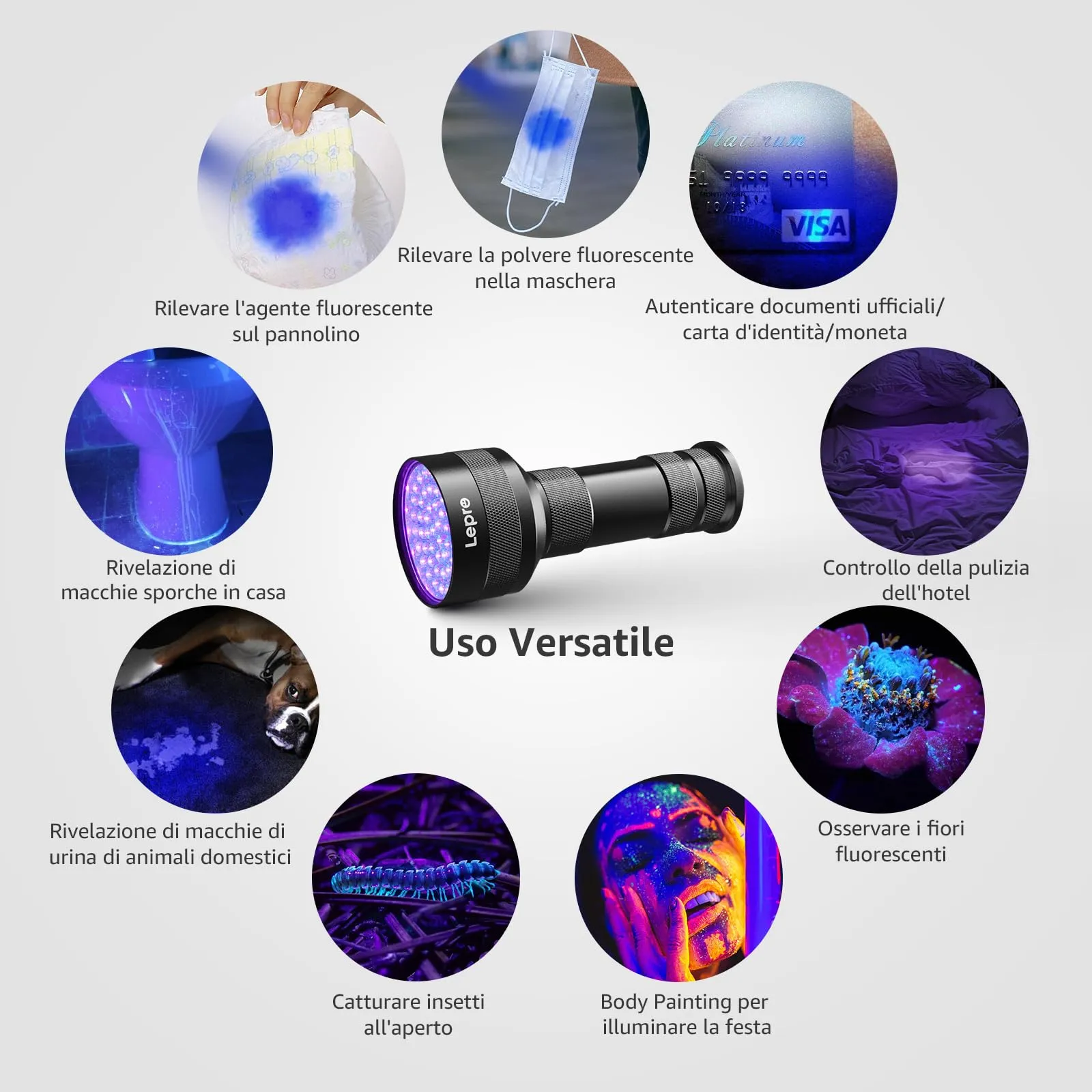 Lepro Torcia UV 395nm 51 LED Luce Nera Professionale - immagine 4