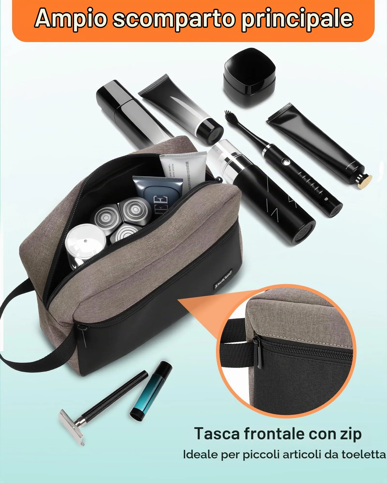 Elviros Travel Beauty Case da Viaggio in Tessuto Oxford 300D, Nero&cachi - immagine 2