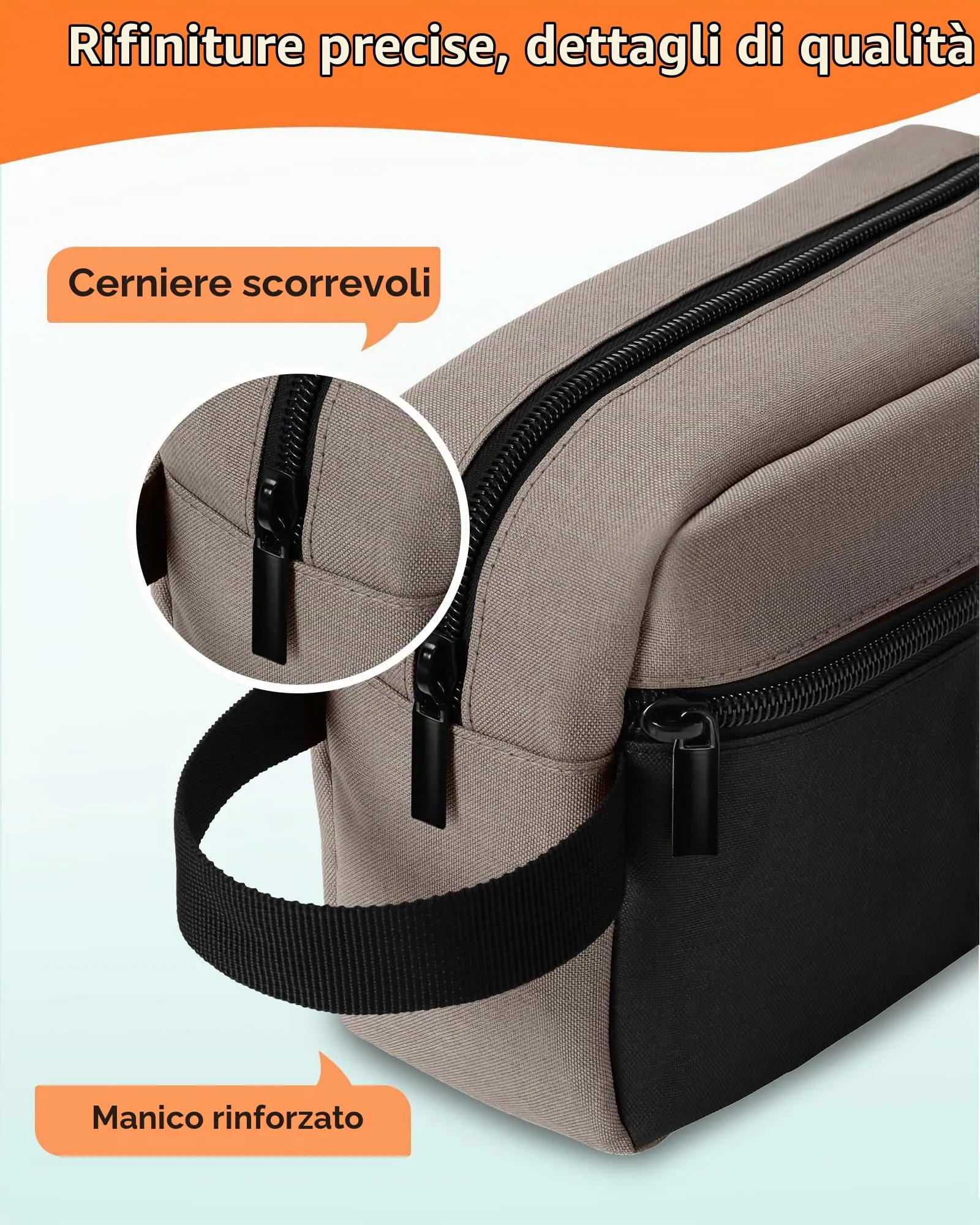 Elviros Travel Beauty Case da Viaggio in Tessuto Oxford 300D, Nero&cachi - immagine 4