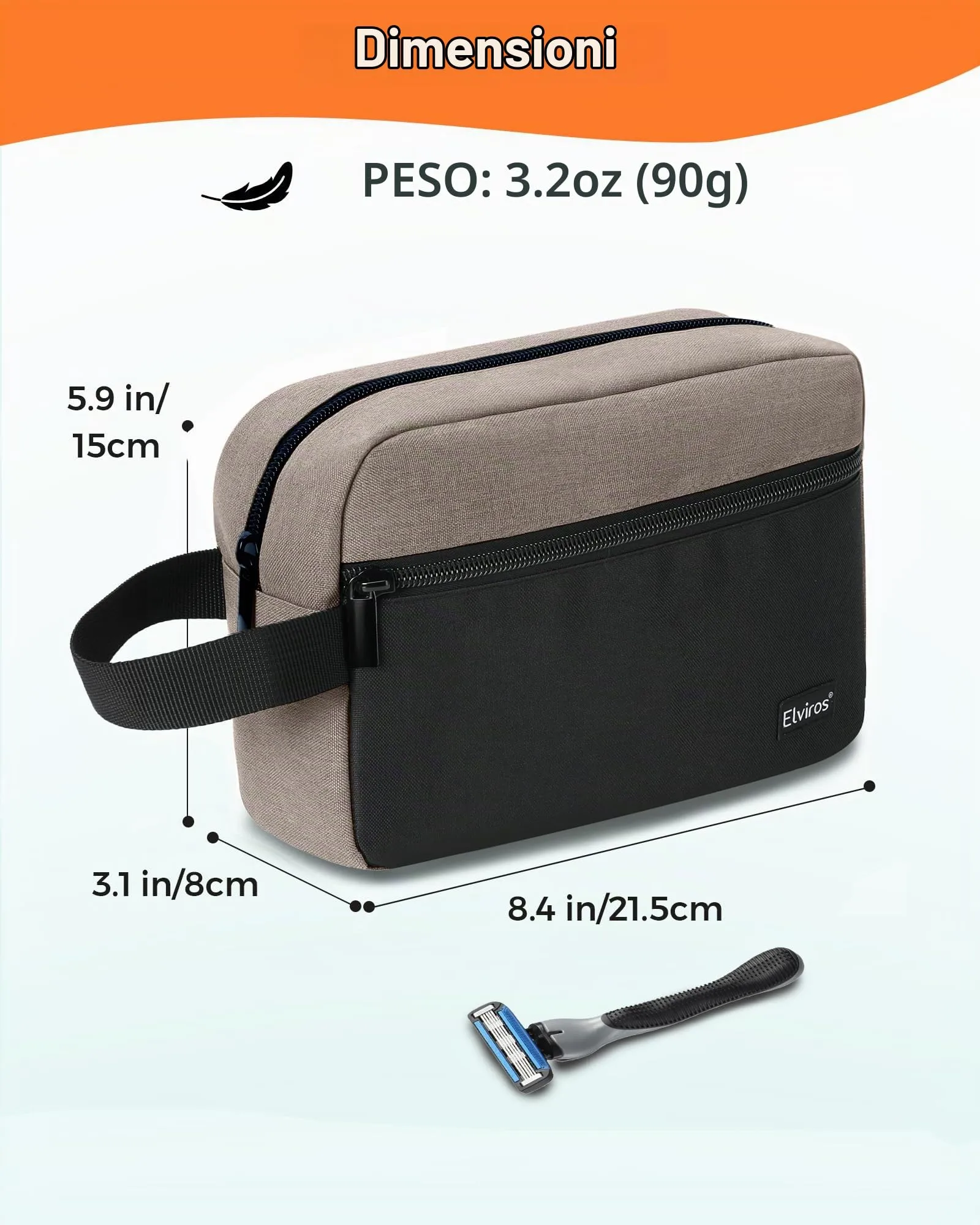 Elviros Travel Beauty Case da Viaggio in Tessuto Oxford 300D, Nero&cachi - immagine 5