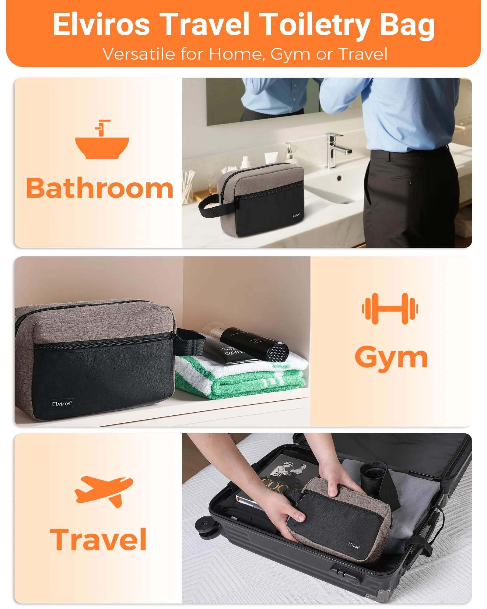 Elviros Travel Beauty Case da Viaggio in Tessuto Oxford 300D, Nero&cachi - immagine 7