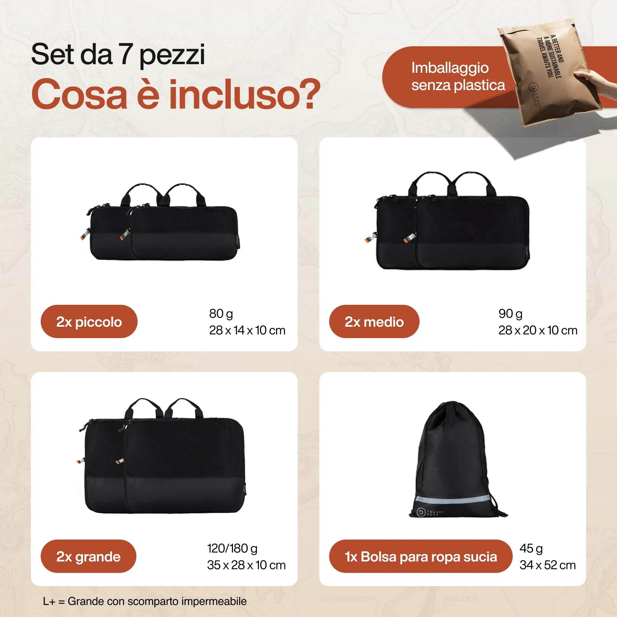 Travel Dude Packing Cubes con Compressione, Set di 7, Nero - immagine 7