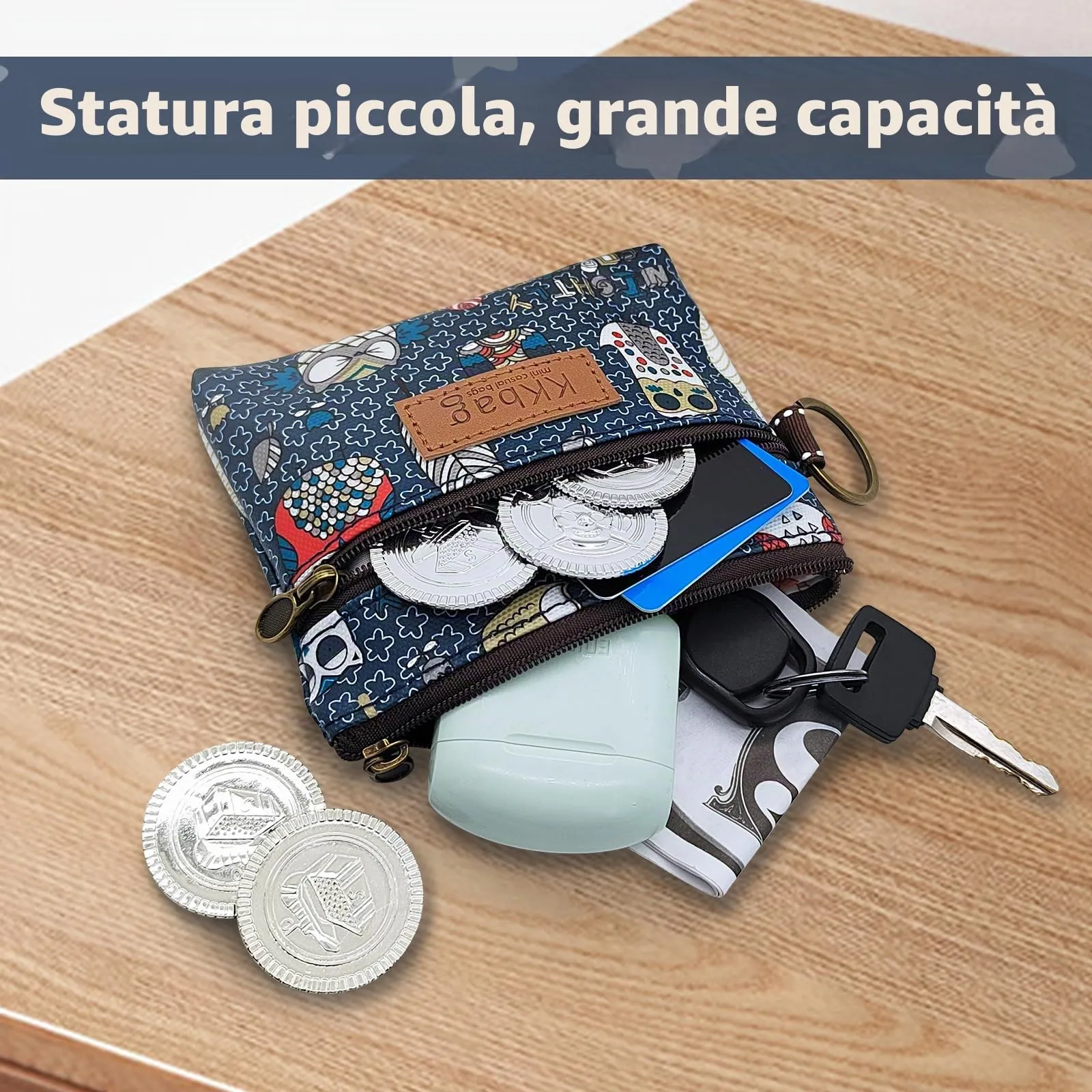 WisePoint Porta Monete Impermeabile con Cerniera e Portachiavi, Verde Chiaro - immagine 3