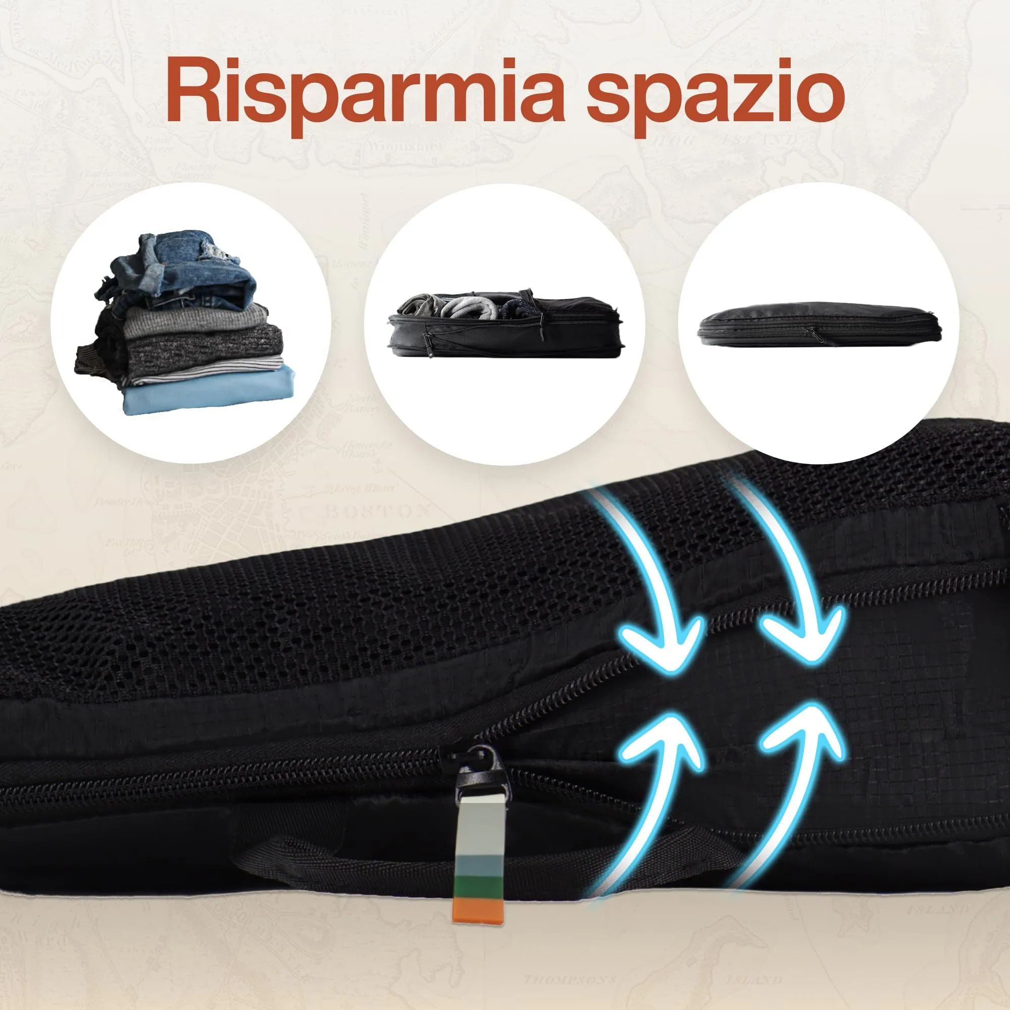 Travel Dude Organizer Valigia con Compressione, Packing Cubes Salvaspazio, Set di 4, Nero - immagine 2