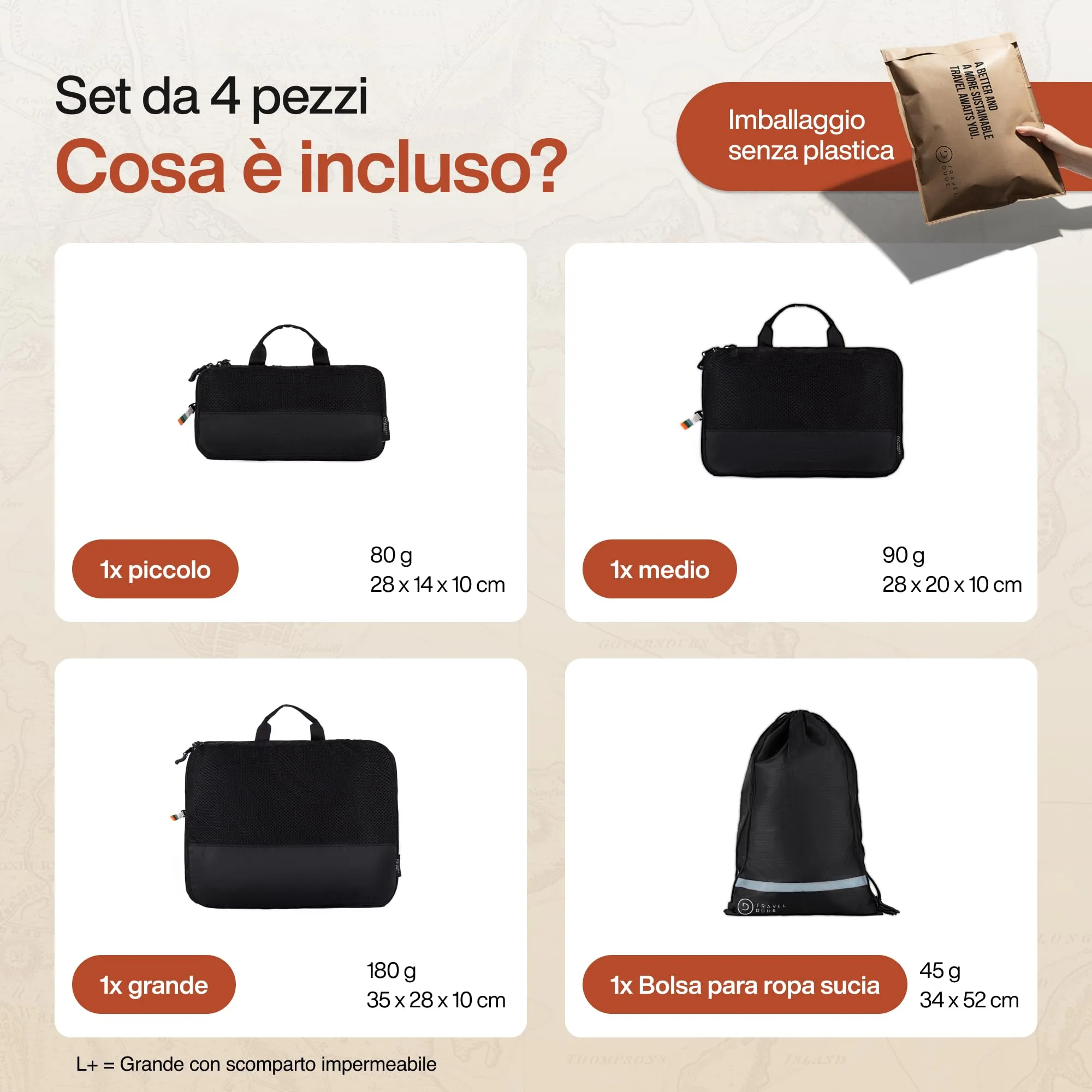 Travel Dude Organizer Valigia con Compressione, Packing Cubes Salvaspazio, Set di 4, Nero - immagine 7