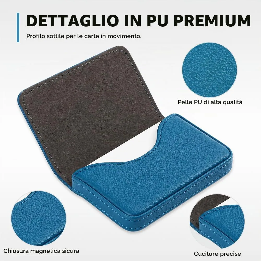 HMCEY Portabiglietti da Visita in Pelle PU, Blu - immagine 3