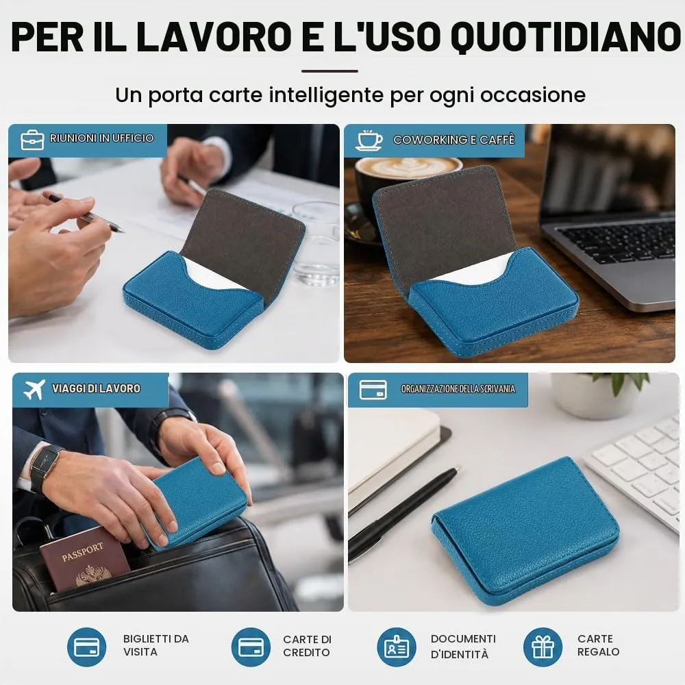 HMCEY Portabiglietti da Visita in Pelle PU, Blu - immagine 7