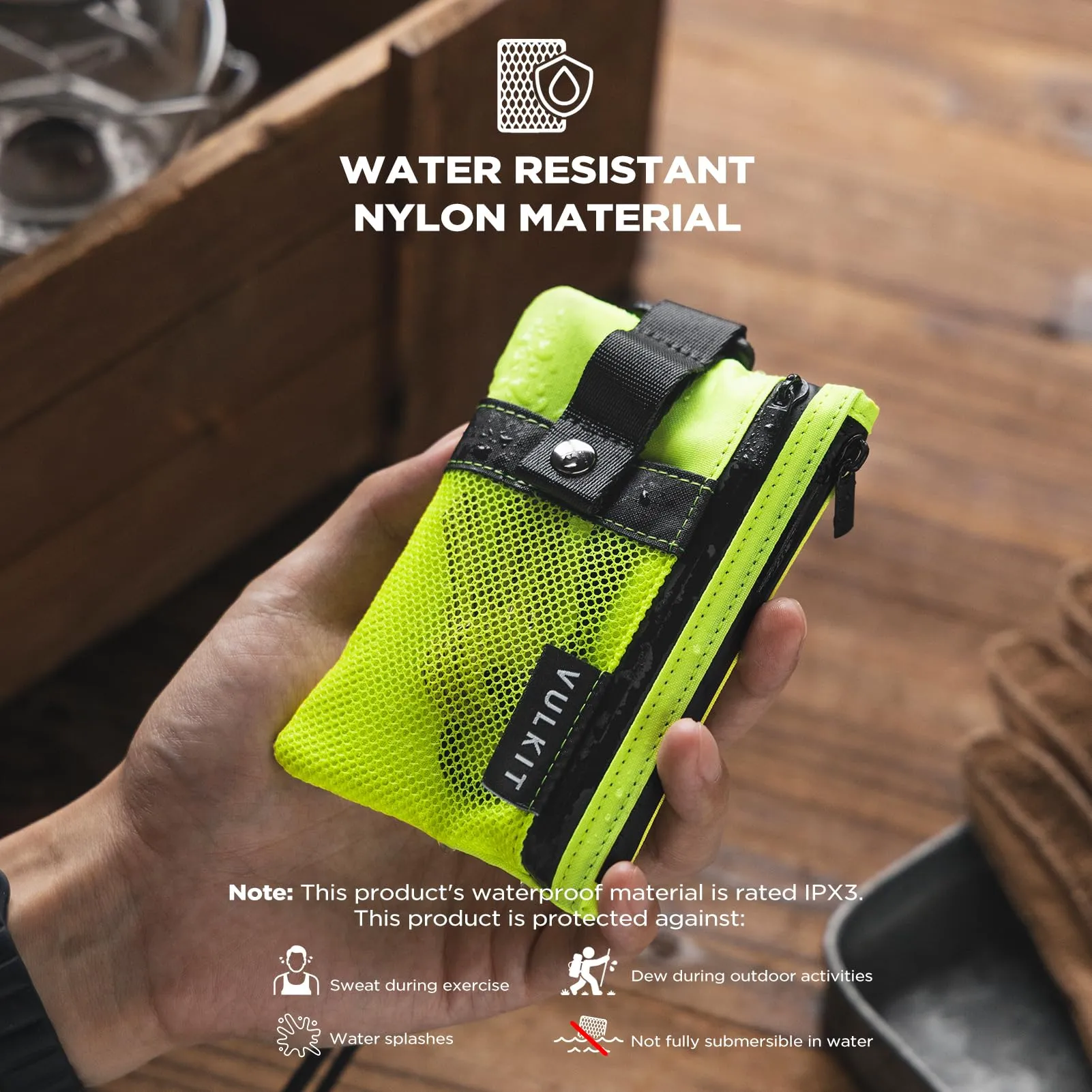 VULKIT Portafoglio Minimalistico RFID in Nylon con Finestra Identificativa e Cerniera, Verde Lime - immagine 3