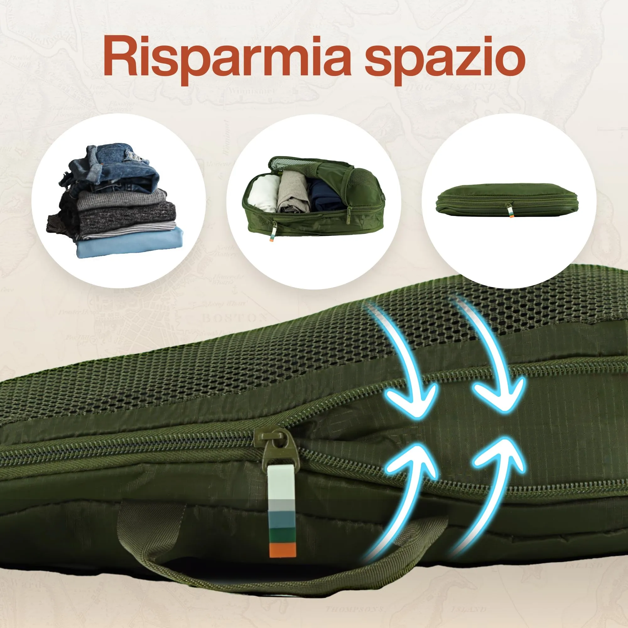 Travel Dude Organizer Valigia con Compressione, Packing Cubes Salvaspazio, Set di 4 (Verde Foresta) - immagine 2