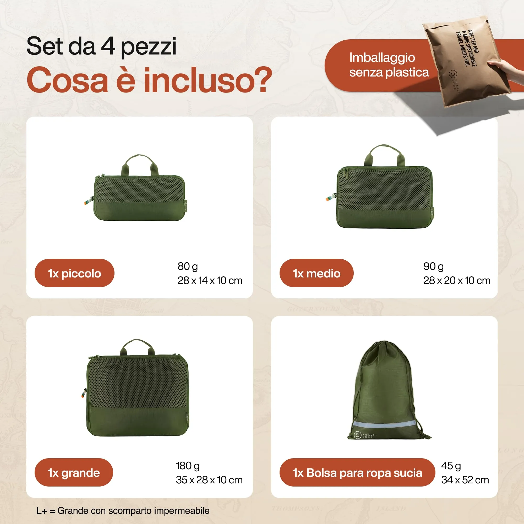 Travel Dude Organizer Valigia con Compressione, Packing Cubes Salvaspazio, Set di 4 (Verde Foresta) - immagine 7