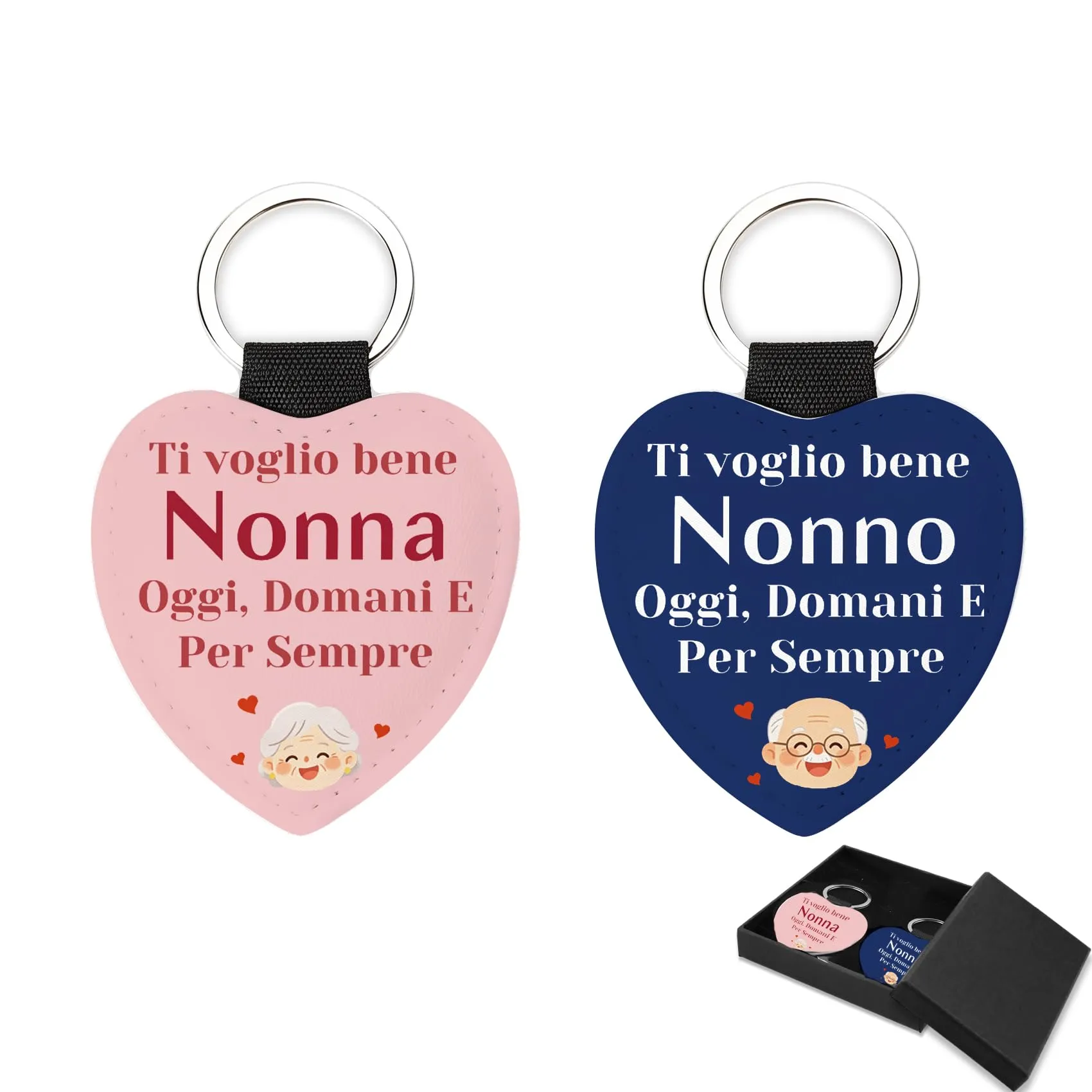 Portachiavi a Cuore in Similpelle per Nonni con Scatola Regalo - immagine 1
