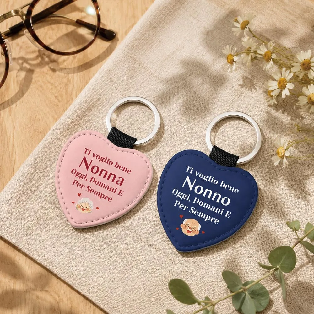 Portachiavi a Cuore in Similpelle per Nonni con Scatola Regalo - immagine 3