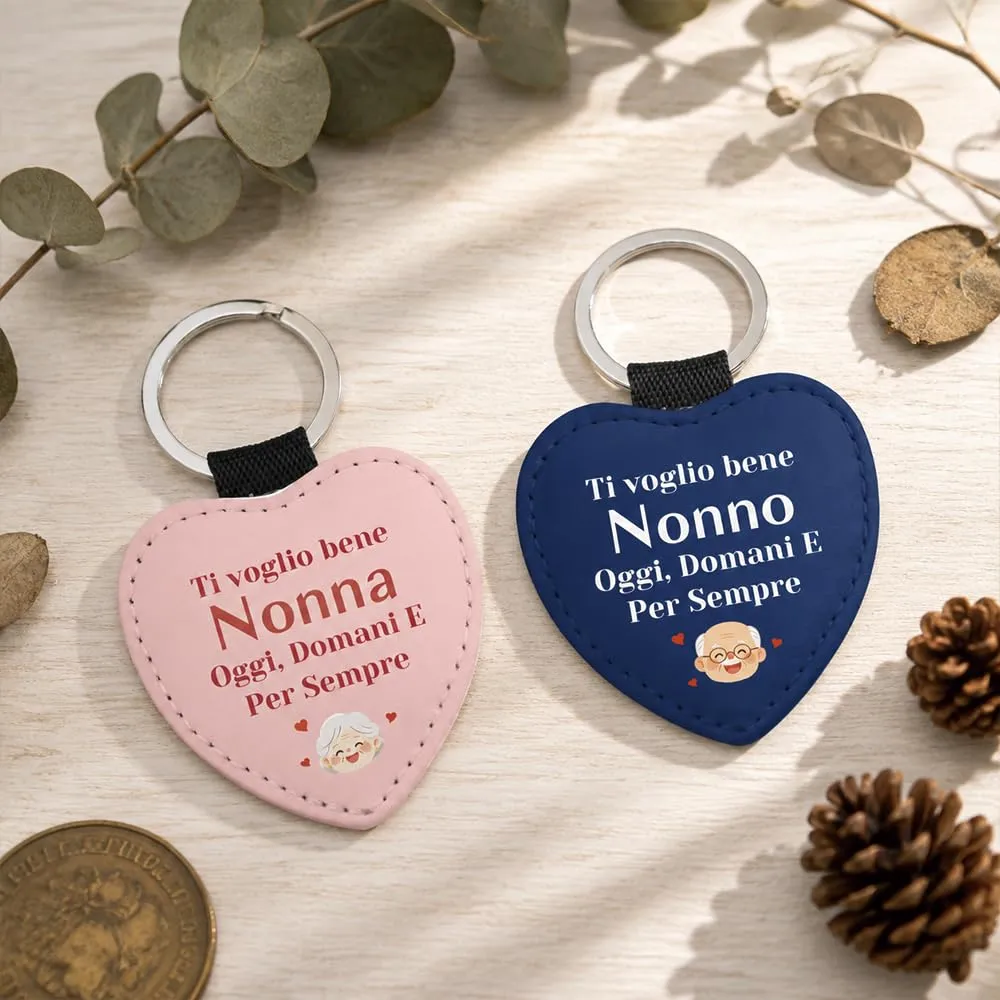 Portachiavi a Cuore in Similpelle per Nonni con Scatola Regalo - immagine 5