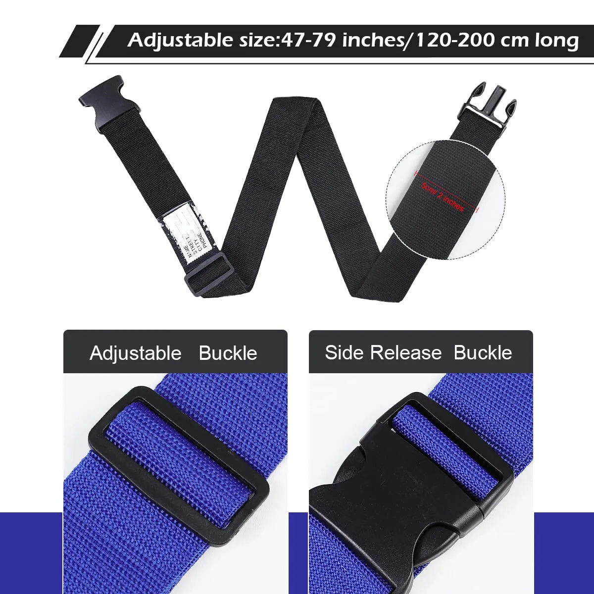 AiQInu Cinghie per Valigie, 4 Pezzi Regolabili con Etichetta per Bagagli, 120-200 cm - immagine 3