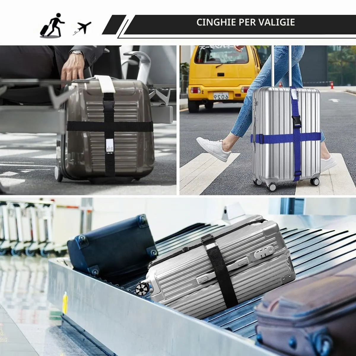 AiQInu Cinghie per Valigie, 4 Pezzi Regolabili con Etichetta per Bagagli, 120-200 cm - immagine 8