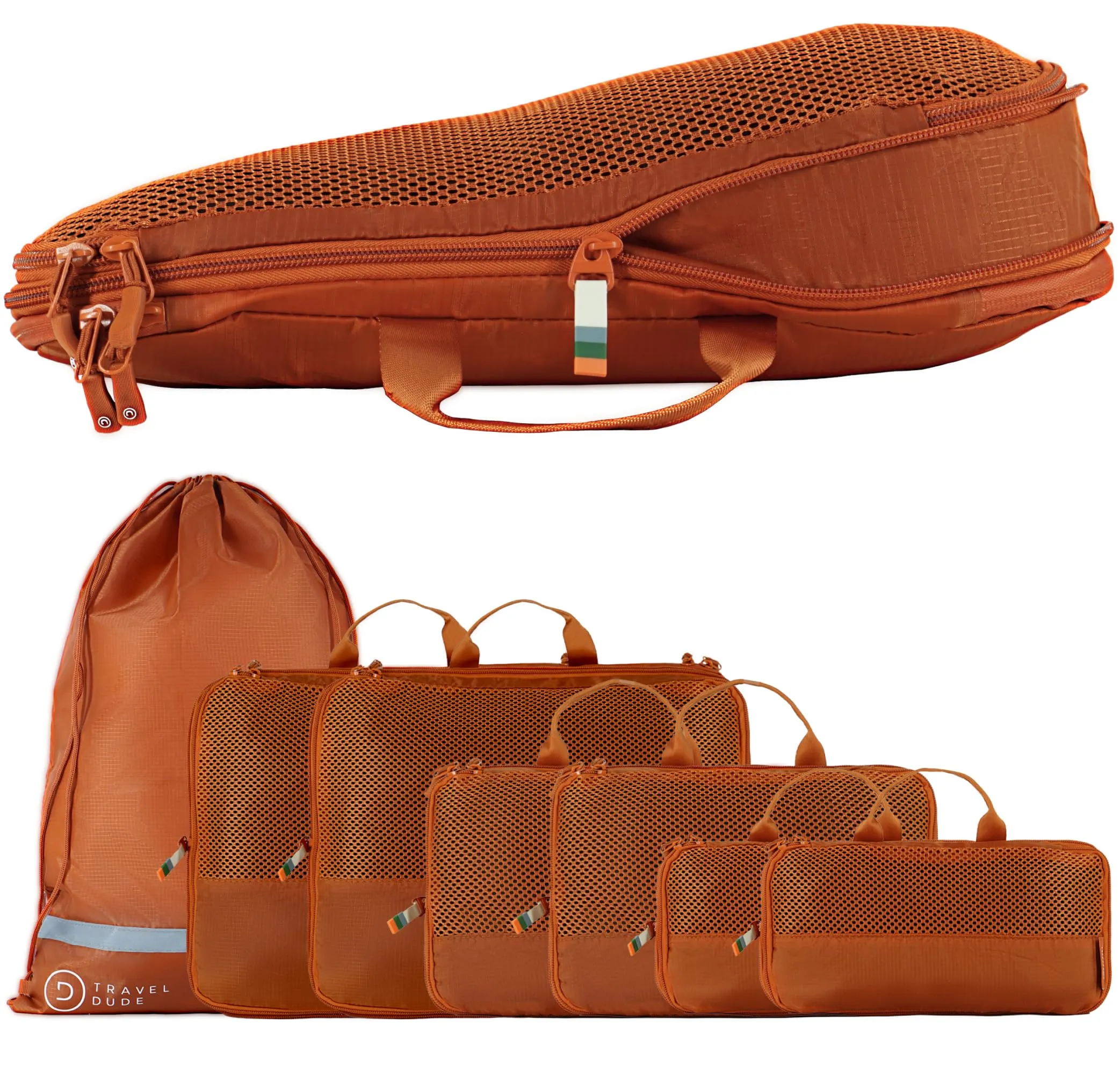 Travel Dude Organizer Valigia con Compressione, Set di 7, Arancione - immagine 1