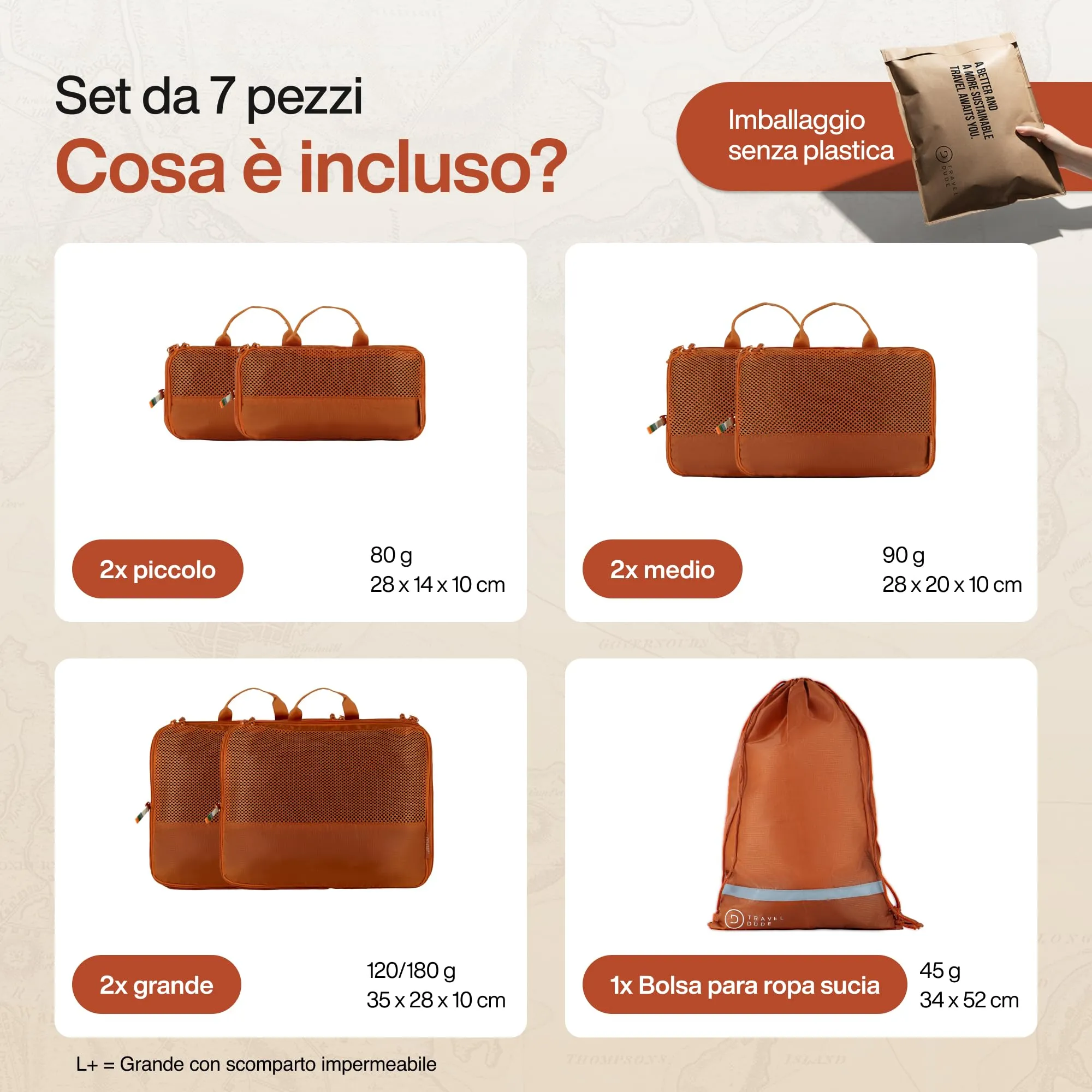 Travel Dude Organizer Valigia con Compressione, Set di 7, Arancione - immagine 7