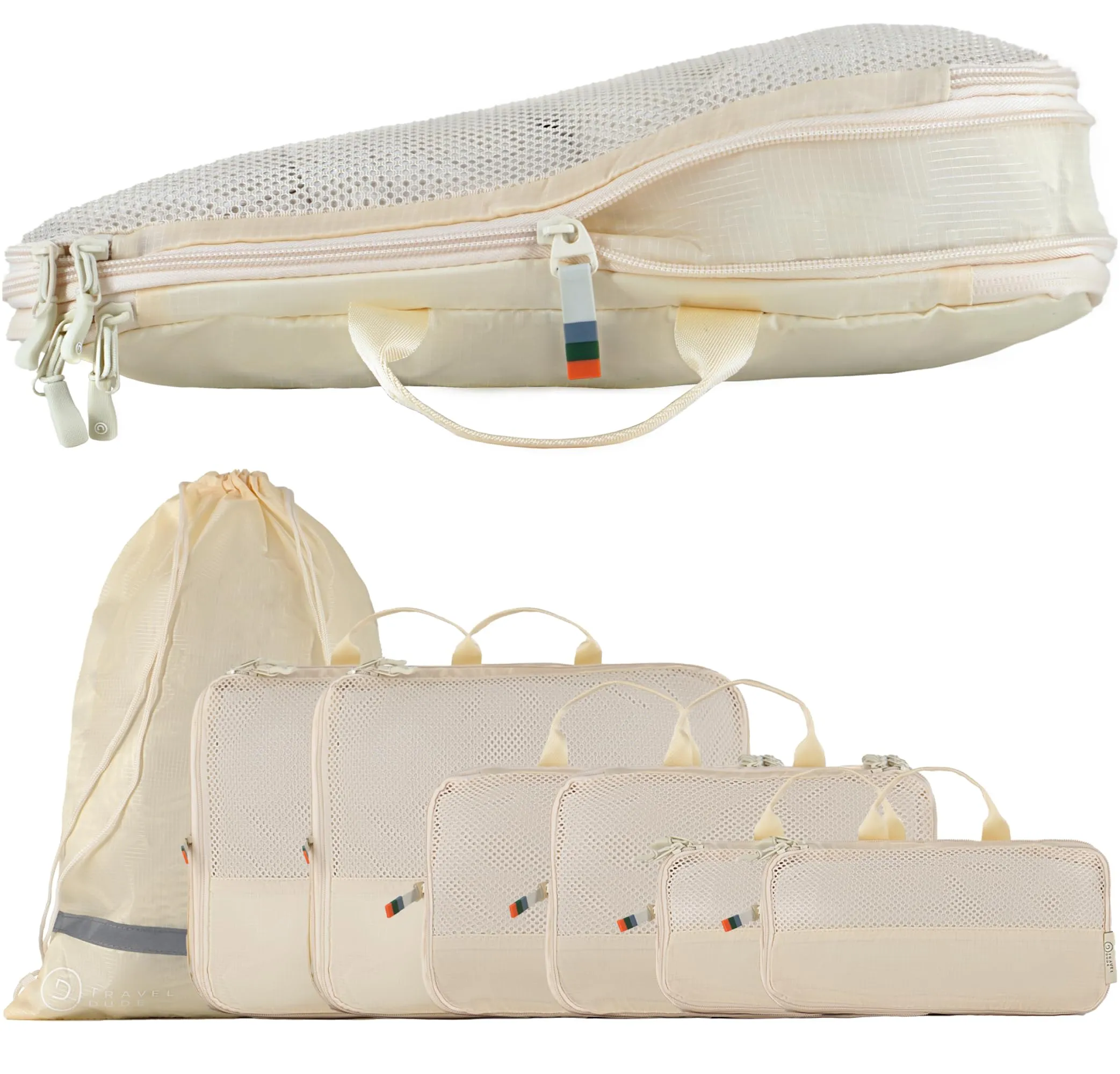 Travel Dude Packing Cubes con Compressione, Set di 7, Beige Sabbia - immagine 1
